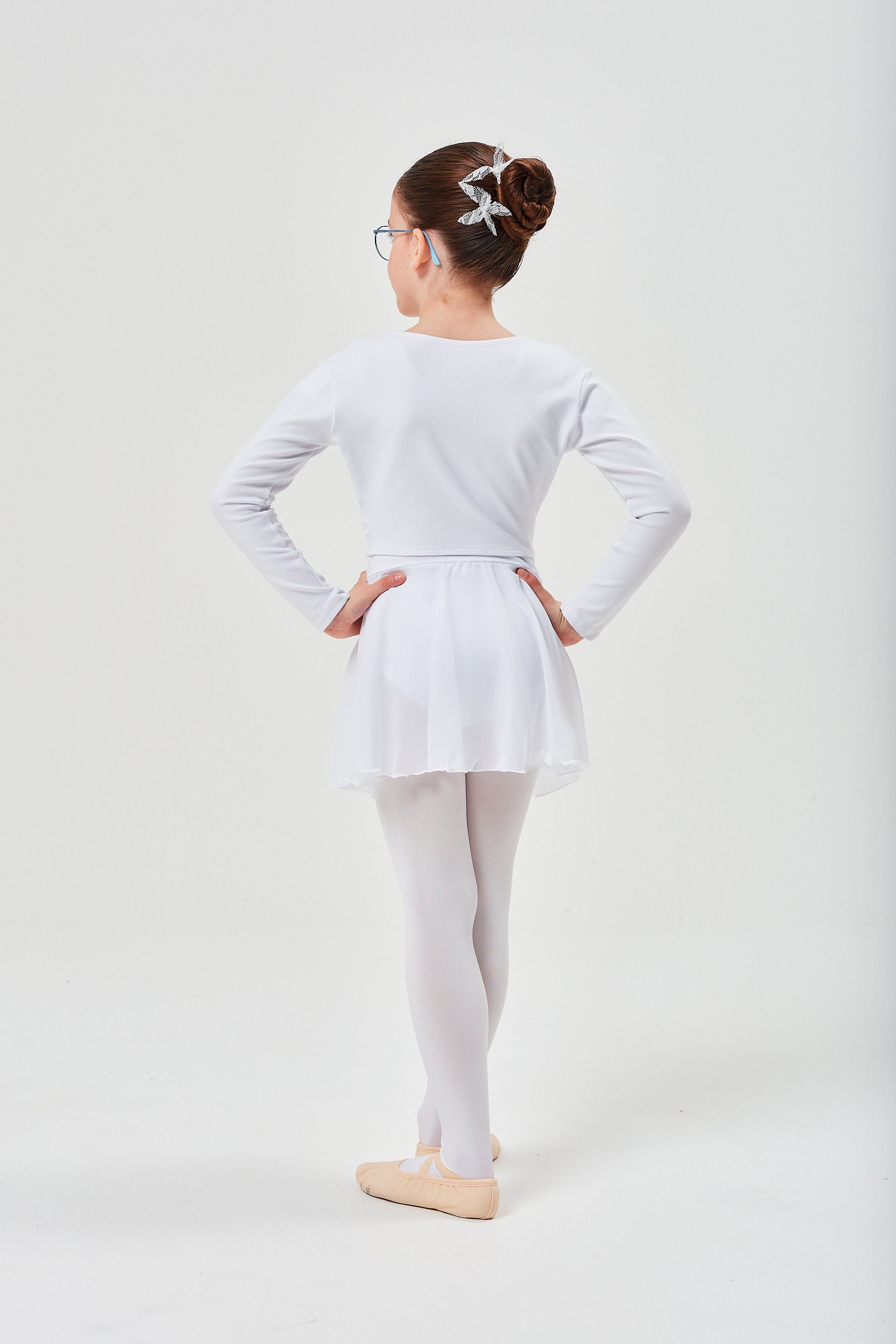 tanzmuster Crop-Top weiß fürs Mia Top Oberteil weicher Baumwolle für Langarm Ballett Ballett Kinder aus Mädchen wunderbar