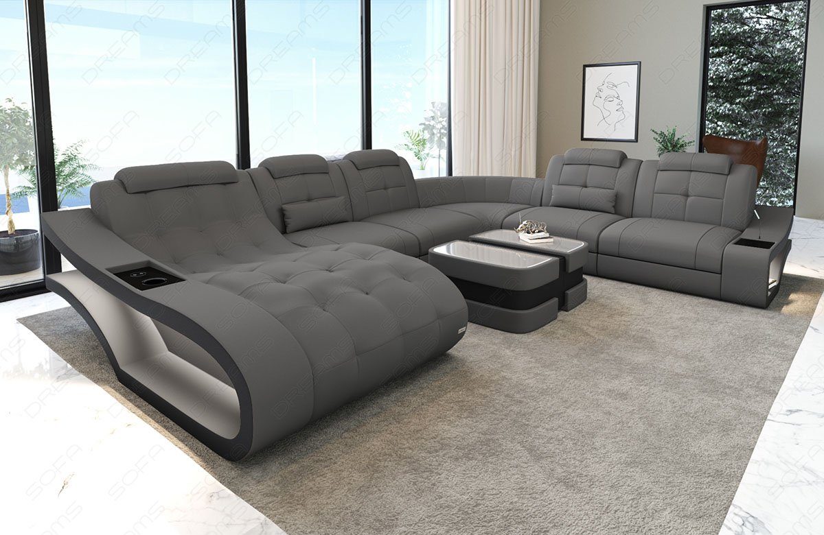 Sofa Dreams Wohnlandschaft Sofa Elegante M XXL Form Stoffsofa Polster Stoff Couch, wahlweise mit Bettfunktion hellgrau-schwarz