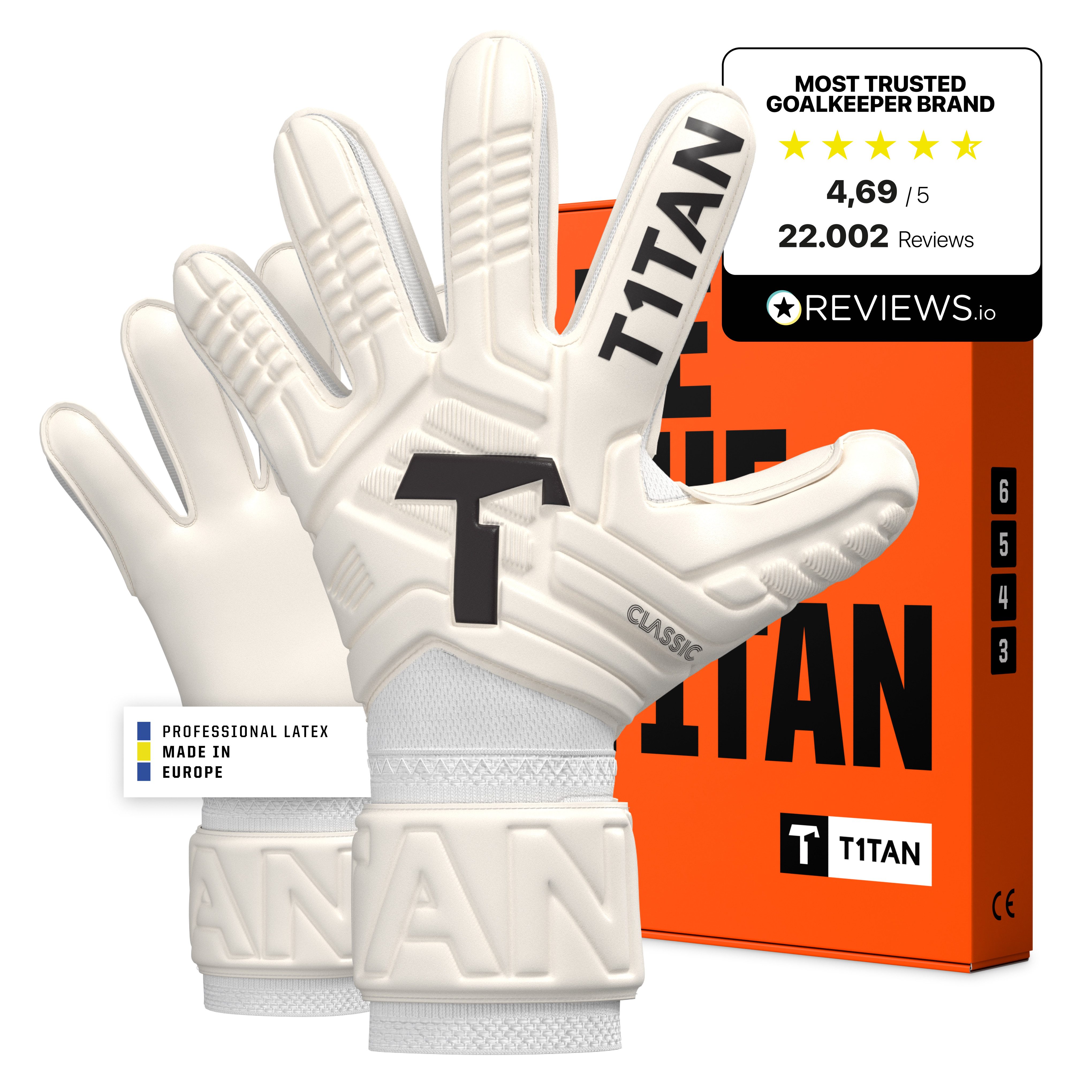 T1TAN Torwarthandschuhe Kinder, CLASSIC White-Out Junior, Größe 3-6