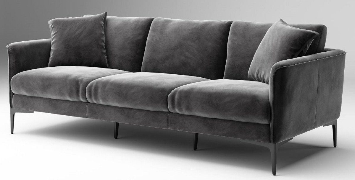 240 Grau x H. Padrino mit Sofa Sofa Casa cm - - Luxus 60 98 x Möbel / Luxus Schwarz Wohnzimmer edlem Wohnzimmer Sofa Samtstoff
