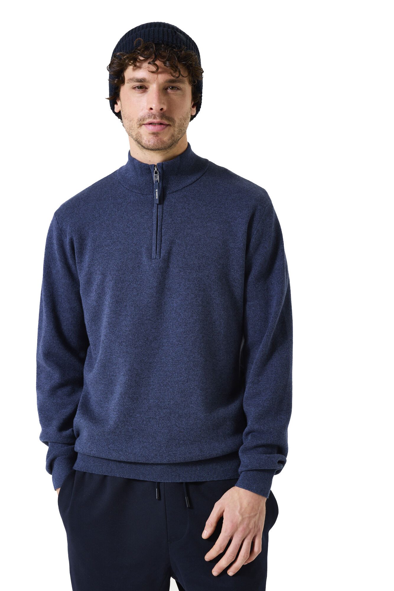 Rundhalspullover Garcia Herren Pullover Troyer-Zip - blau