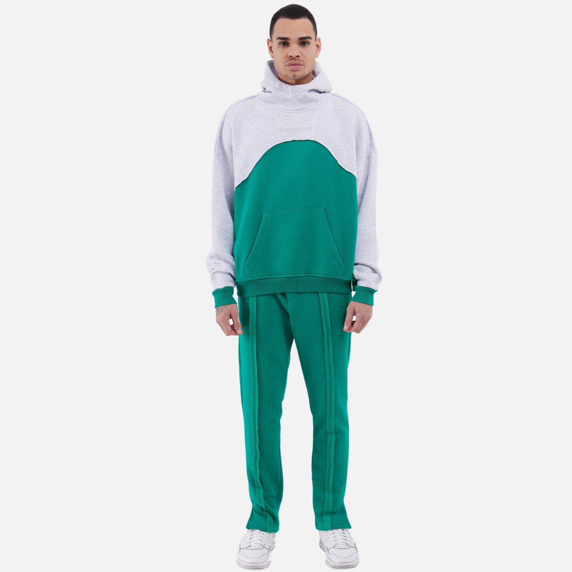 Set Jogger Oversize Grau-Grün Hoodie Jogginganzug Unisex Jogginganzug OSSY HOMER