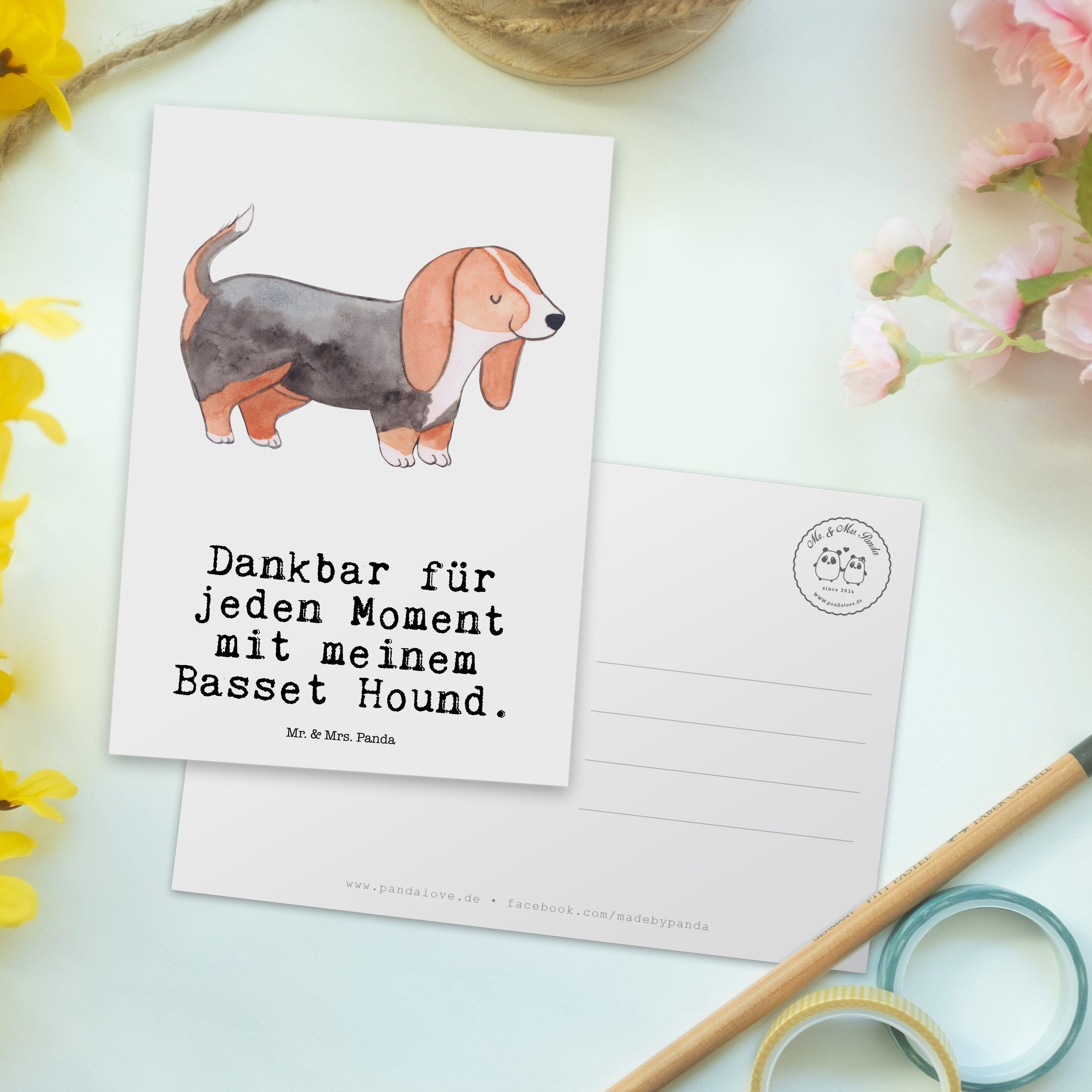 Panda Dankeskarte, Moment - Mrs. Basset & Einlad - Postkarte Mr. Weiß Hound Geschenk, Rassehund,