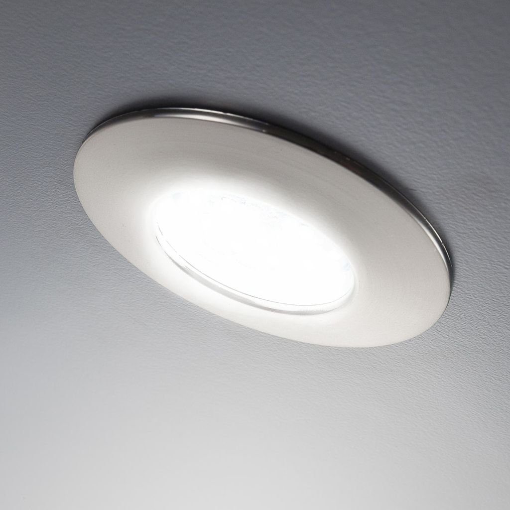 B.K.Licht LED Einbaustrahler 5er SET dimmbar Bad-Einbauleuchten IP44 75mm ultra-flach - 20-04-05-S, LED fest integriert, Warmweiß, 3000K Einbauspots Rund Badezimmer 5,5W 470lm Leuchtmittel matt-Nickel