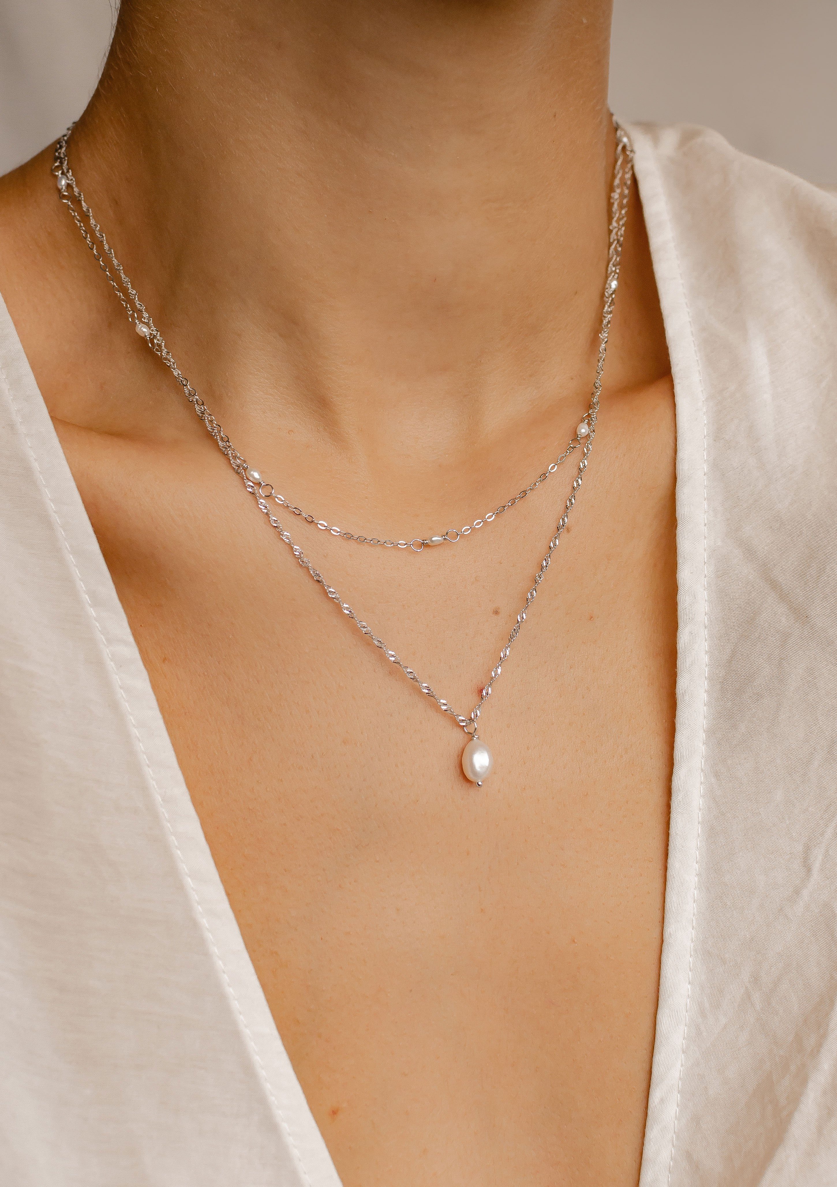 Hey Happiness Perlenketten-Set Damen 2-tlg., Schmuckset, Layer Halskette Si günstig online kaufen