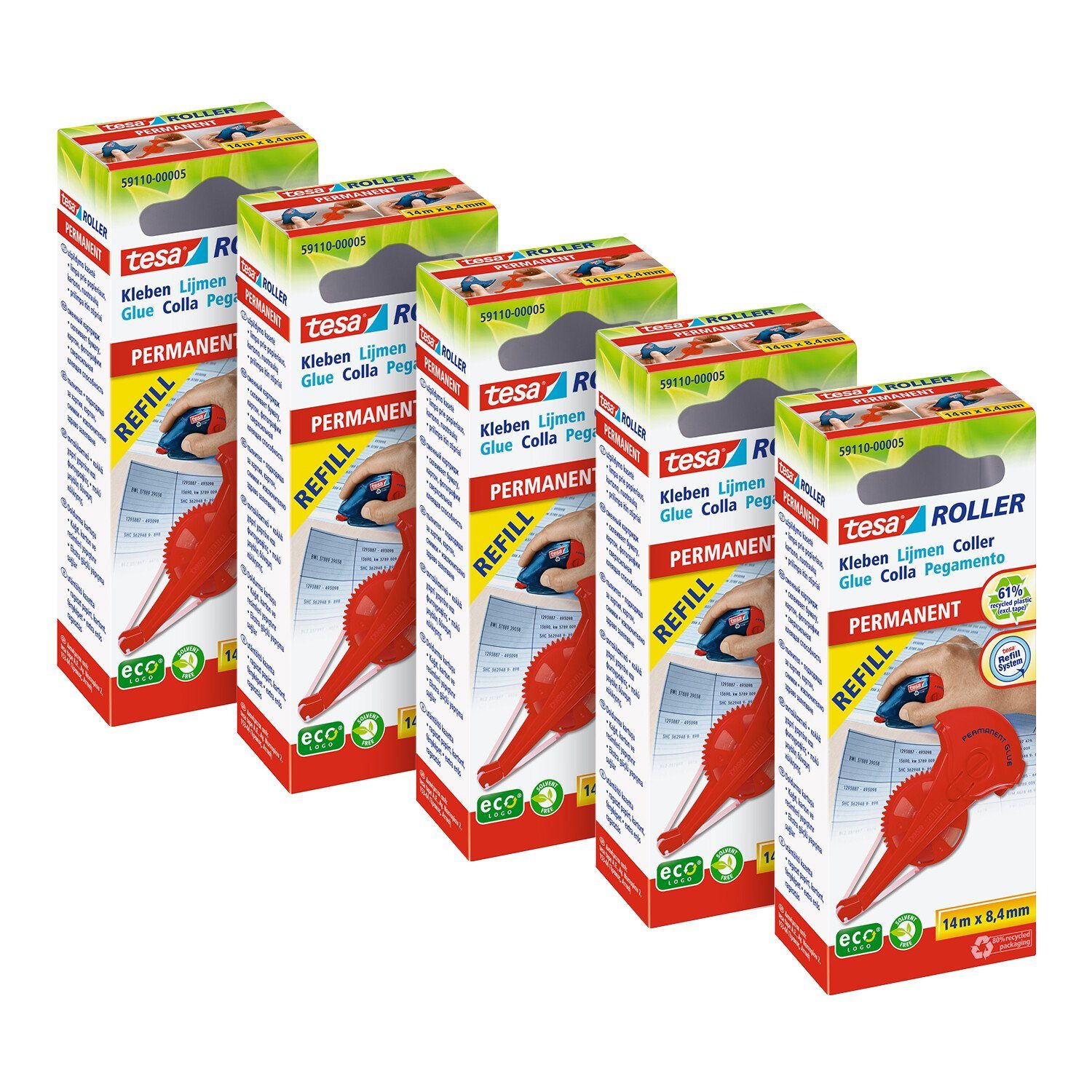 tesa Klebeband tesa Roller Kleben Permanent ecoLogo® (Packung, 1-St., 1 x tesa Roller Kleben Permanent ecoLogo) Nachhaltiger Klebeabroller