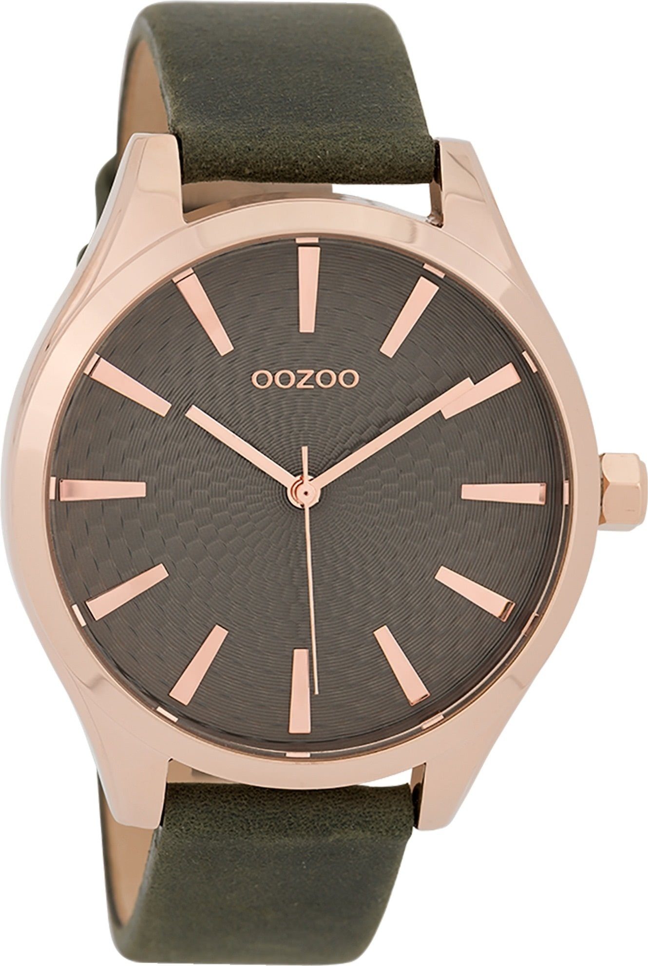braun, (ca. rund, Oozoo OOZOO Timepieces, 42mm), Fashion Damen groß Quarzuhr Armbanduhr Damenuhr Lederarmband