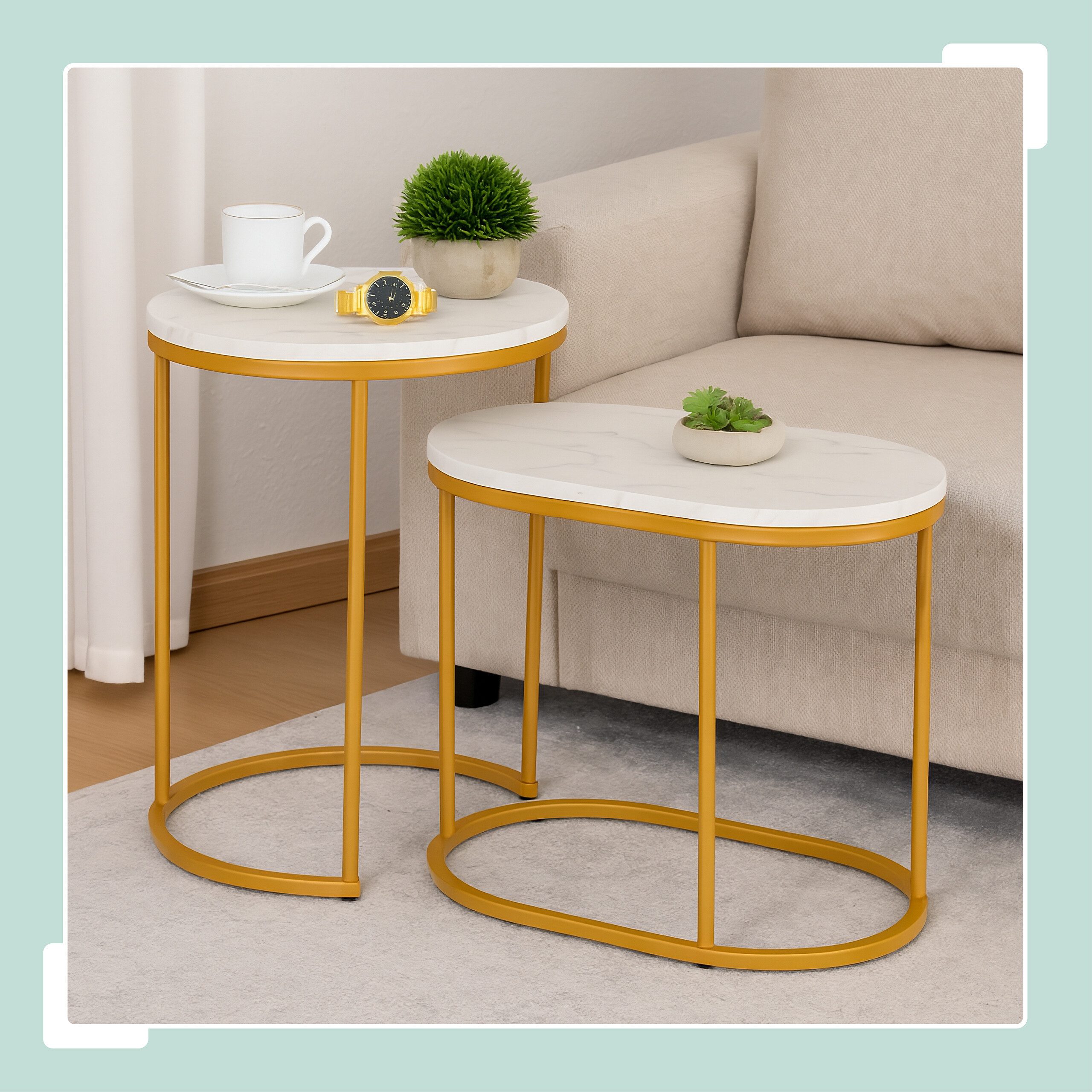 relaxdays Satztisch 2er Set Marmoroptik & günstig online kaufen