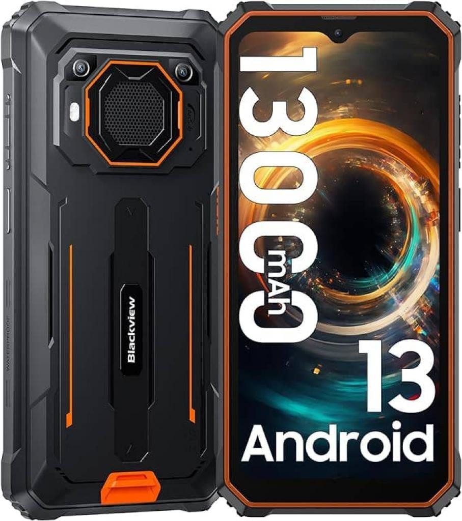 blackview BV6200Pro Orange Rugged Outdoorhandy mit 8 GB RAM und 128 GB Speicher Smartphone (16.66 cm/6.56 Zoll, 13 MP Kamera, Baustellenhandy, Dual 4G 98DB Lautsprecher)