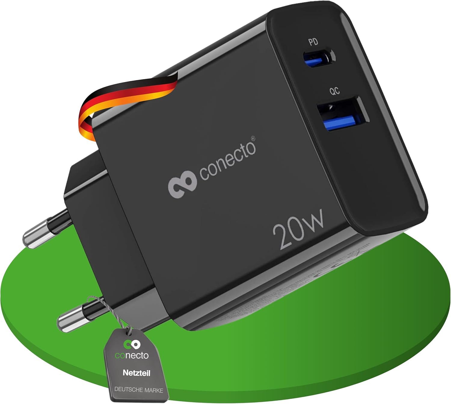 conecto conecto USB-C Ladegerät, USB-Netzteil, 2 Port, 1x USB-C 20 Watt Max. USB-Ladegerät