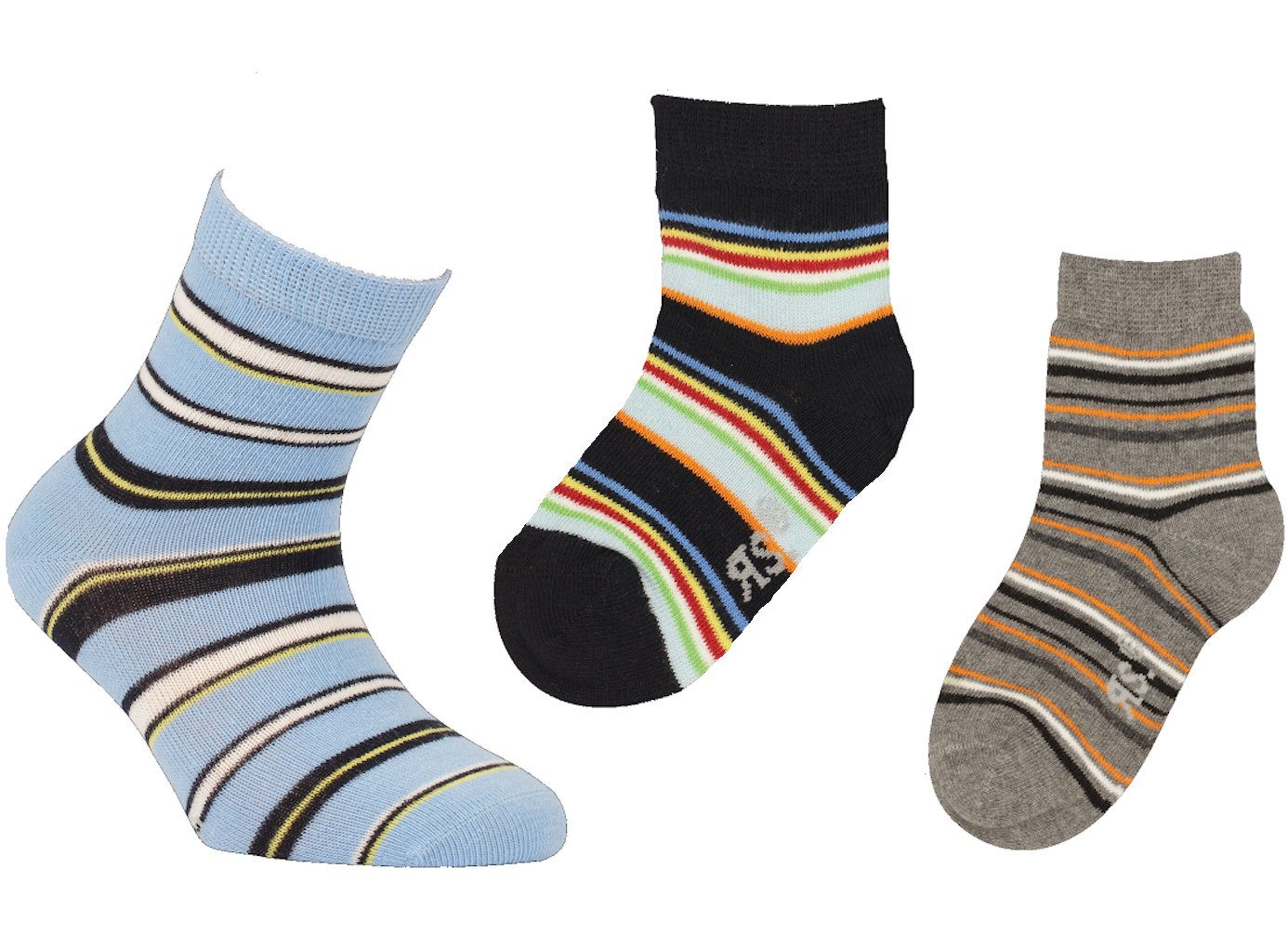 Riese Kurzsocken Riese Jungen Strümpfe Socken 3er Pack Ringel Streifen bunt hellblau (3-Paar)