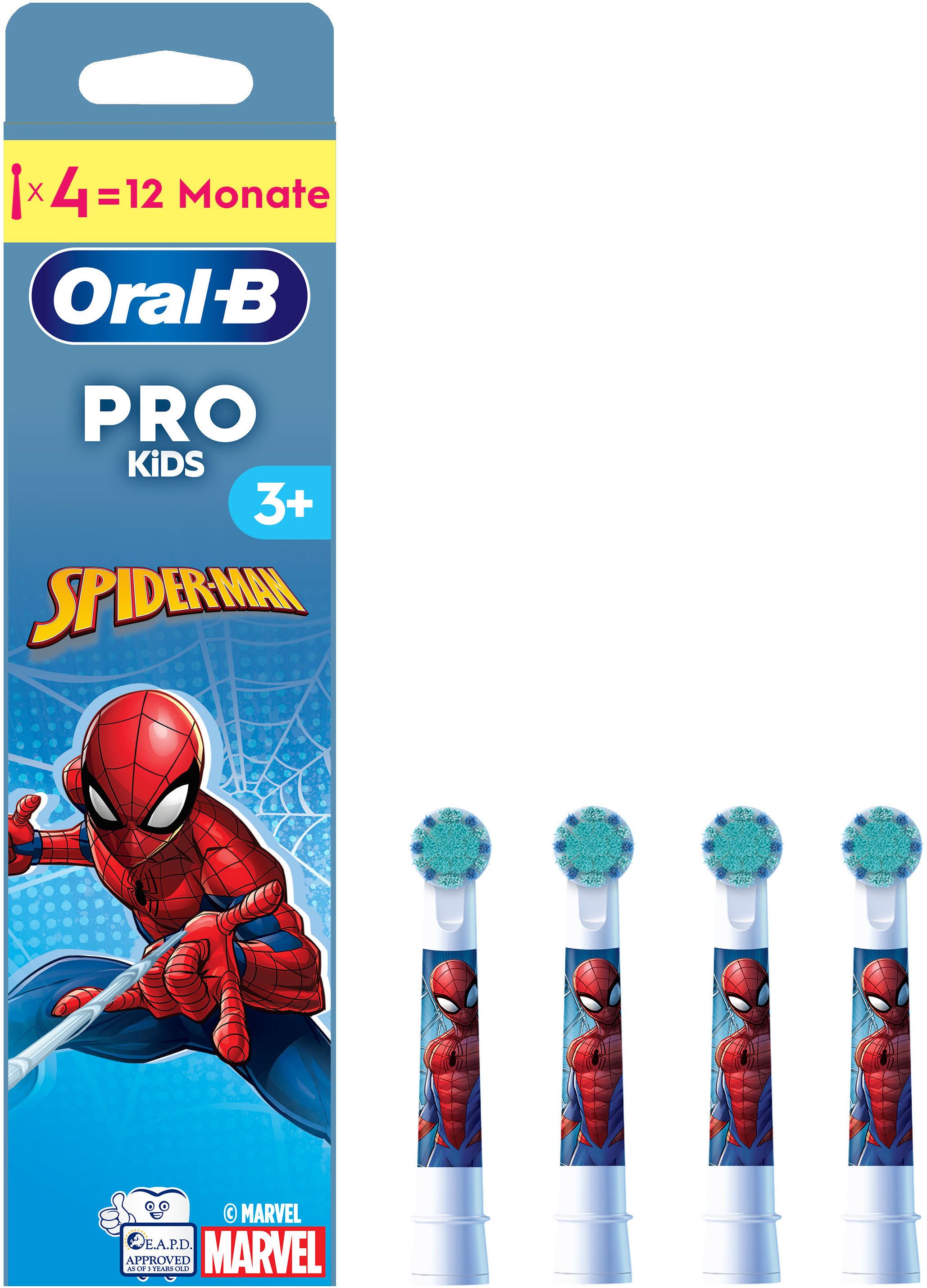 Oral-B Aufsteckbürsten Pro Kids 3+ Marvel Spiderman, extra weiche Borsten, ab 3 Jahren