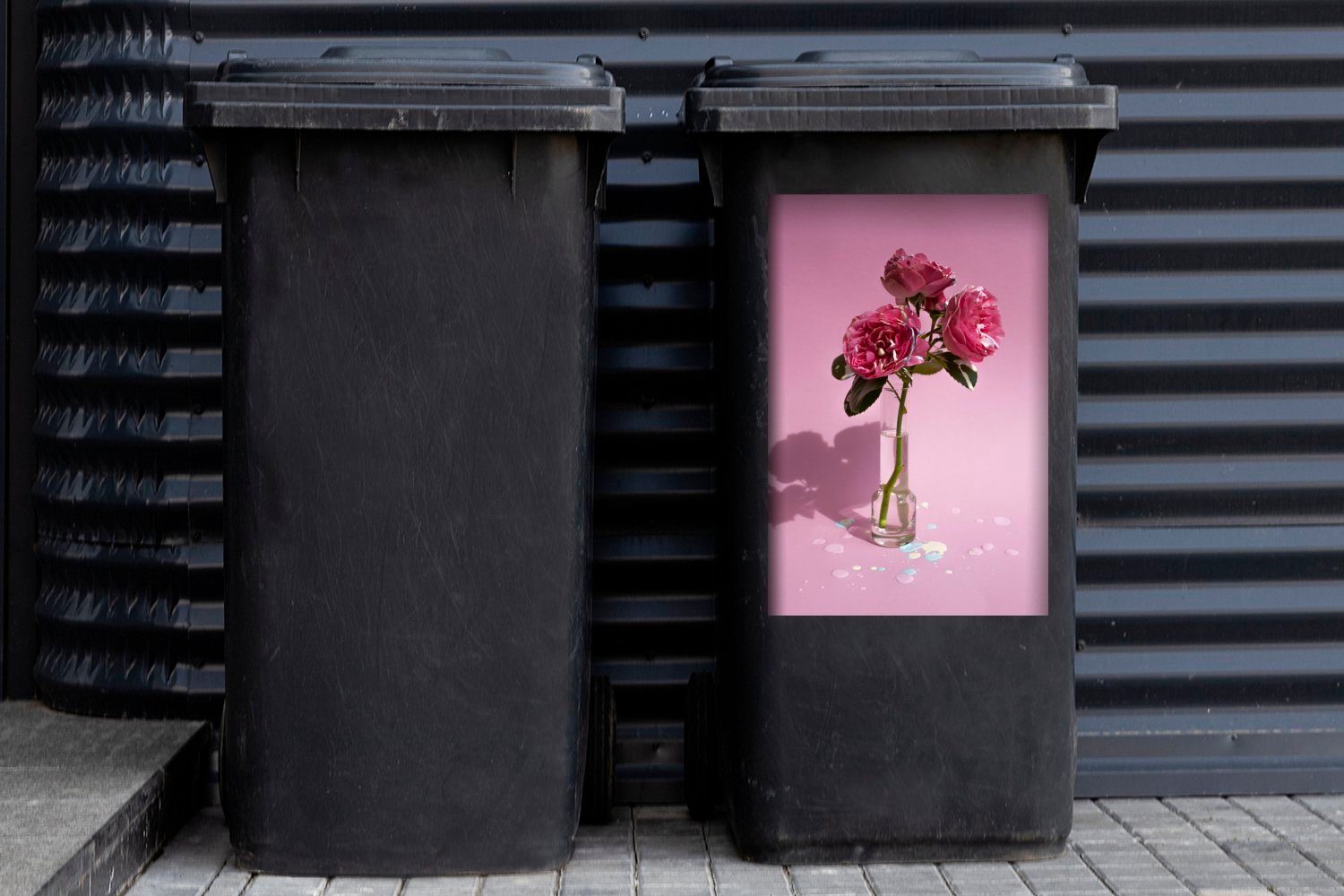 MuchoWow Wandsticker Rosen - - Sticker, Vase Rosa Container, St), (1 Mülleimer-aufkleber, Abfalbehälter Mülltonne