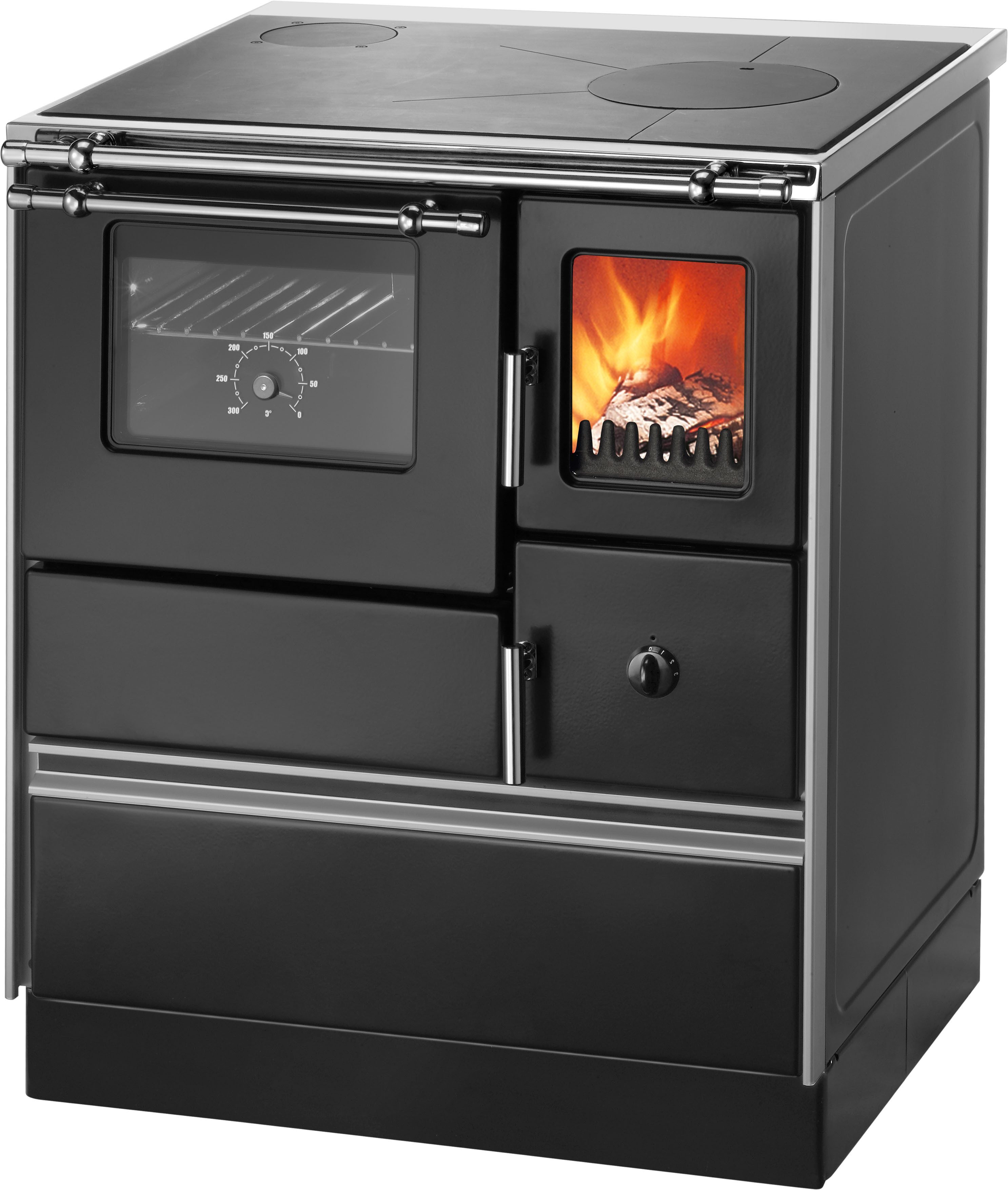 WESTMINSTER Festbrennstoffherd K76F-70 schwarz, links, 7,6 kW, Zeitbrand