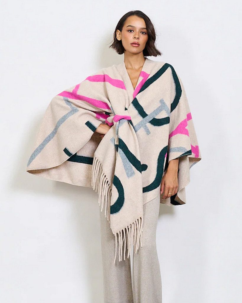 BZNA Poncho BZNA Valerie Strickponcho - Wolltuch mit Fransen - Cape MADE IN ITALY mit Fransen