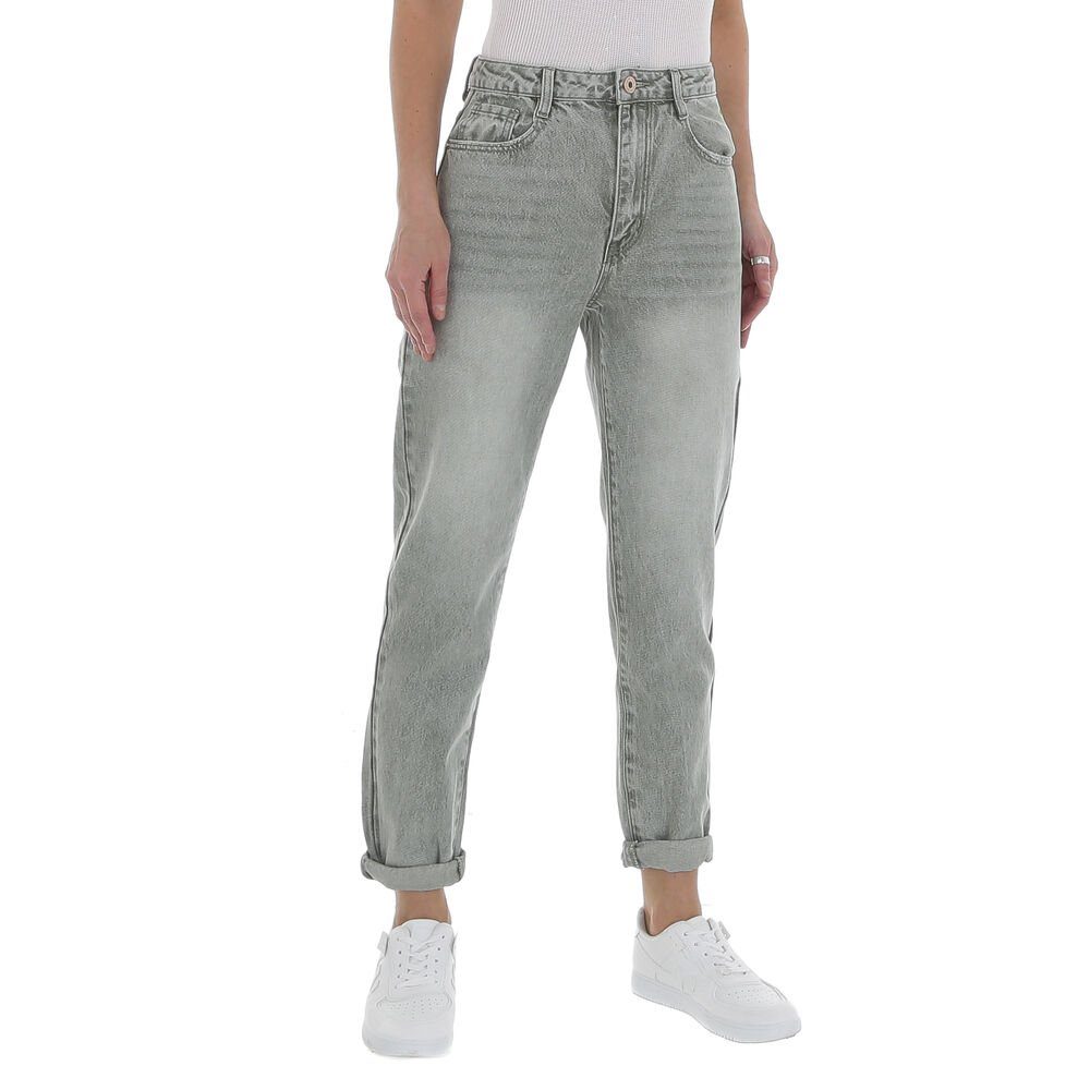 Ital-Design Mom-Jeans Damen Freizeit Used-Look High Waist Jeans in Hellgrün