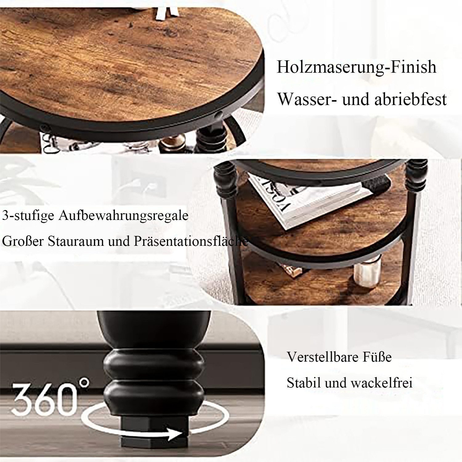 GarveeMore Beistelltisch Runder Beistelltisch, 3-stufiger Beistelltisch, 46x46x60cm – Bild 2 von 5