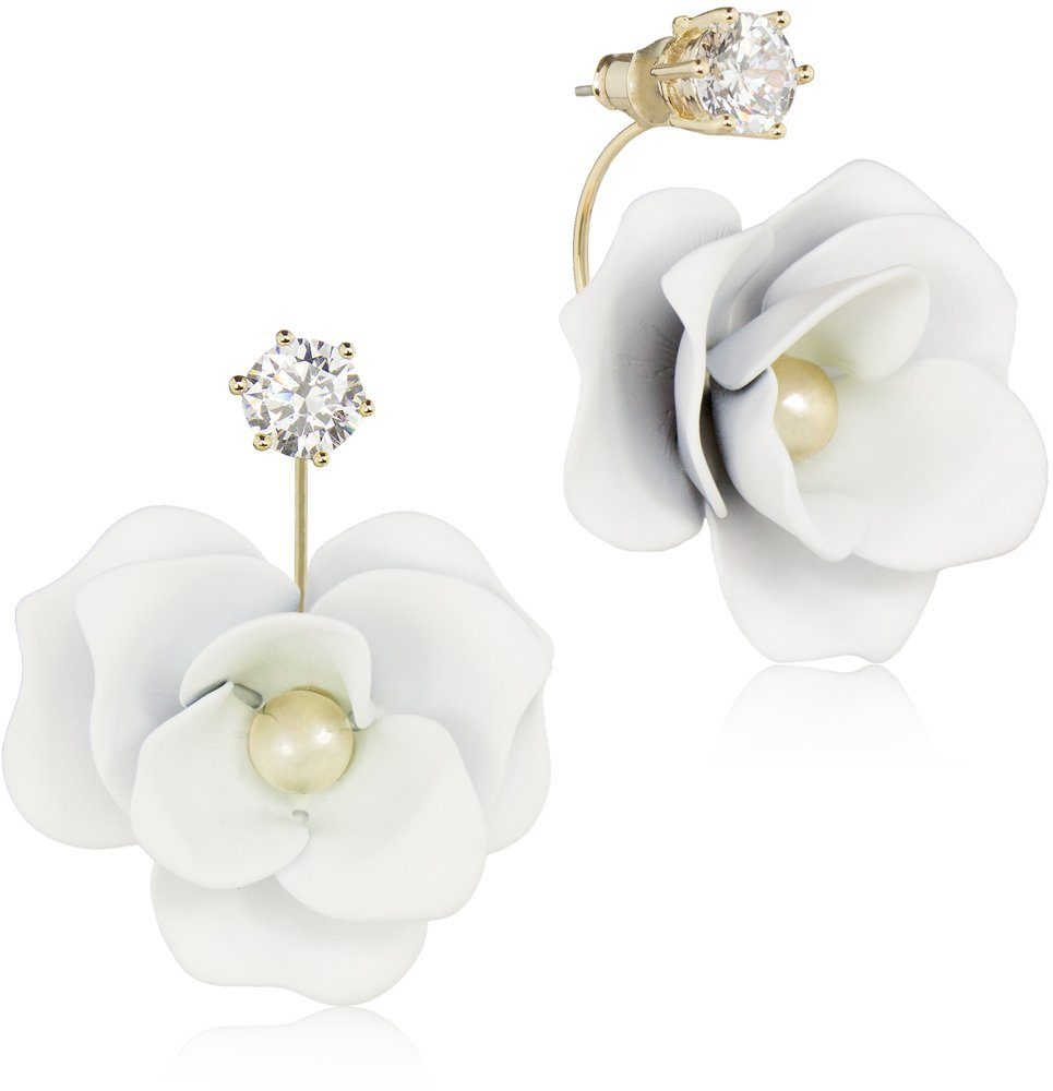 Paar Ohrstecker Front Back Ohrringe "Jarla" mit Blumen 16 Karat vergoldet