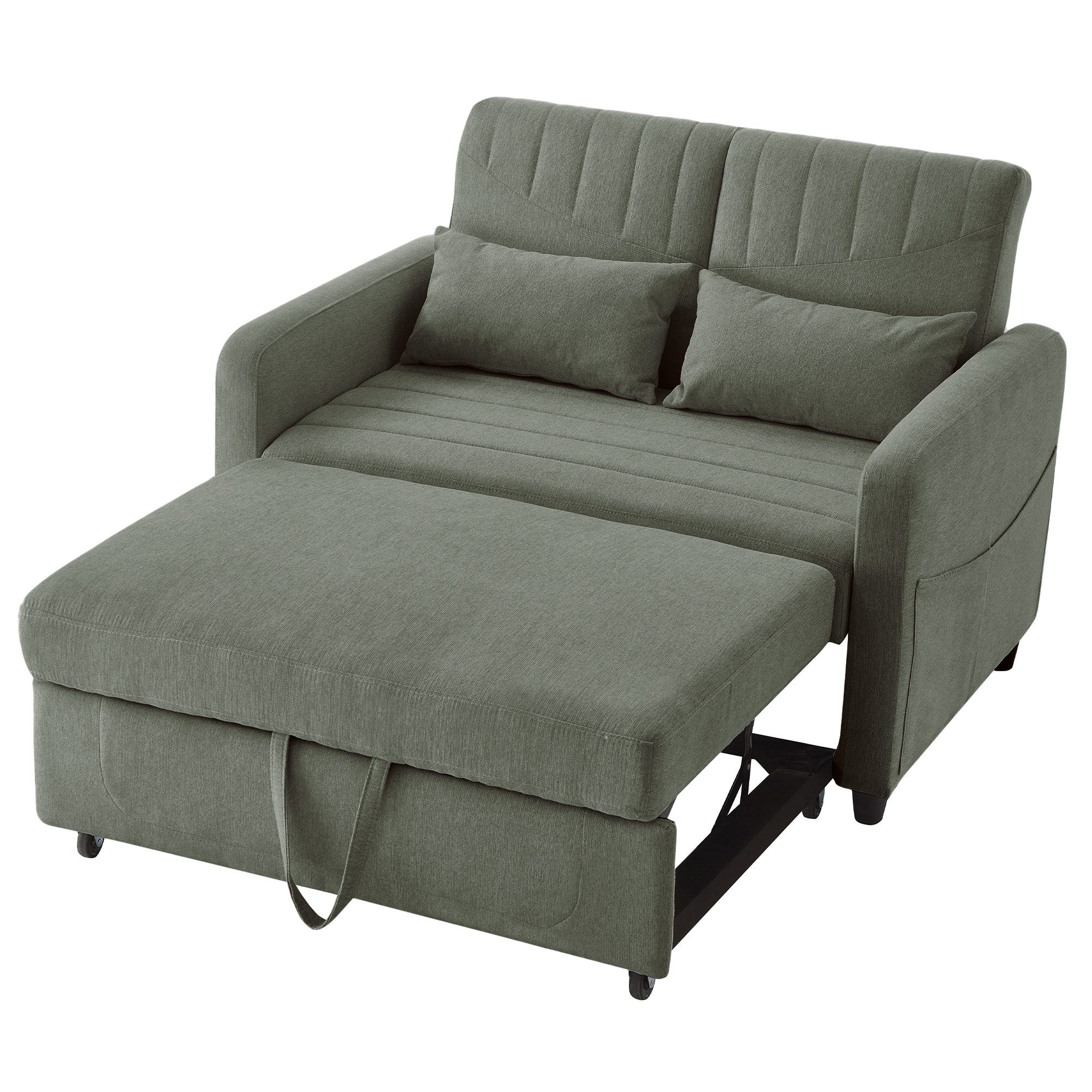 Merax Schlafsofa mit Schlaffunktion, Zweisitzer-Klappsofa, Baumwoll-Leinen-Stoff 1 Teile, Ausziehbares Sofabett mit 3-stufig verstellbarer Rückenlehne & Kissen