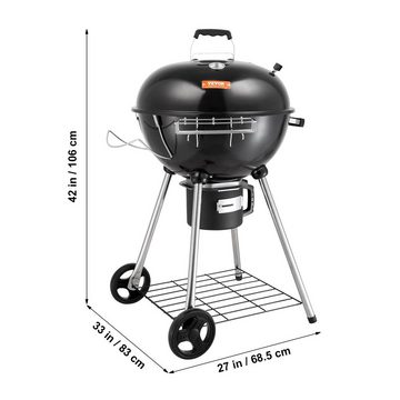 VEVOR Holzkohlegrill Kettle Barbecue Kugelgrill 56 cm tragbar mit Deckel Aschenbecher