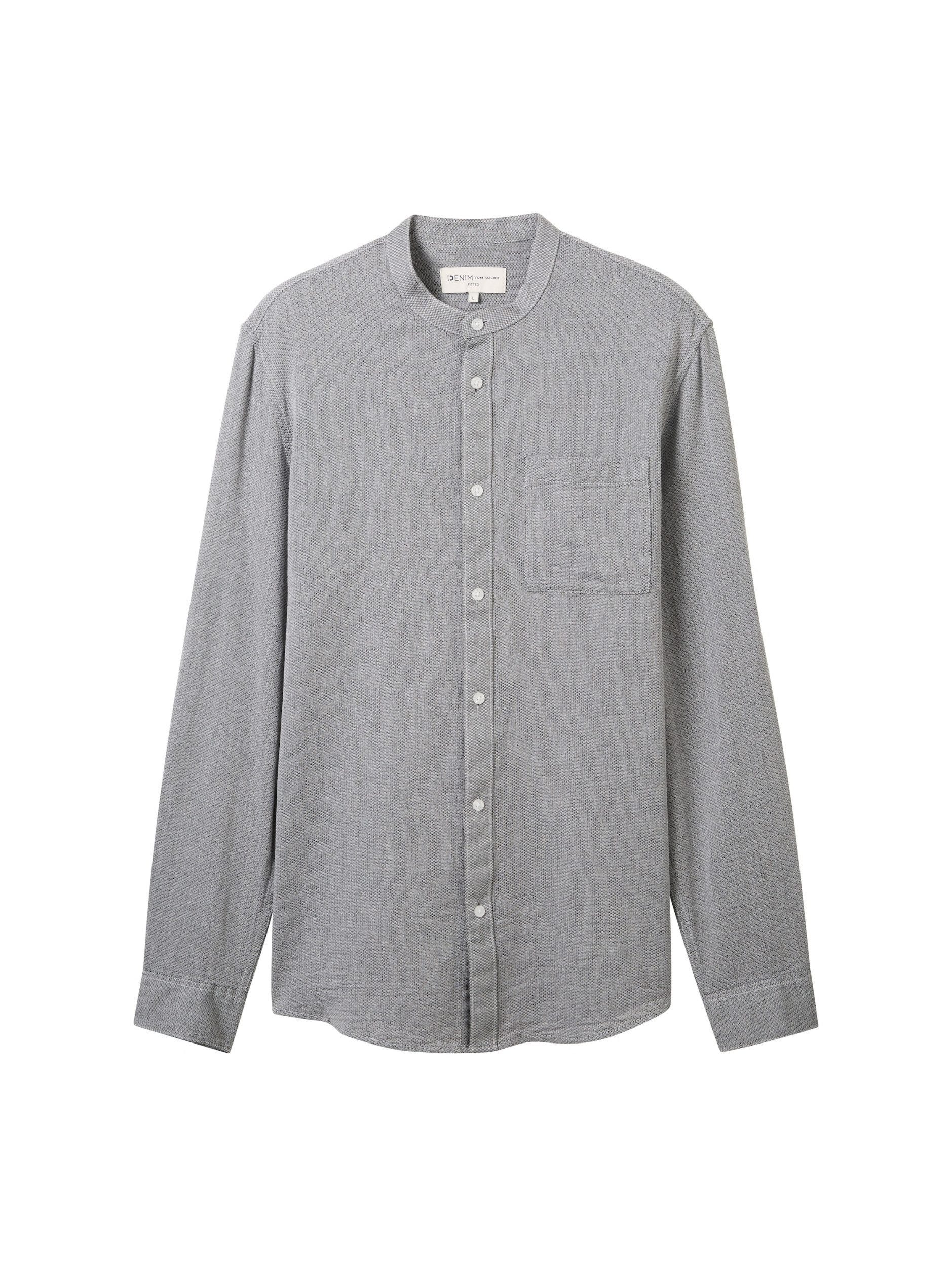 TOM TAILOR Denim Langarmhemd Hemd mit Stehkragen und Turn-Up-Option - Gerade