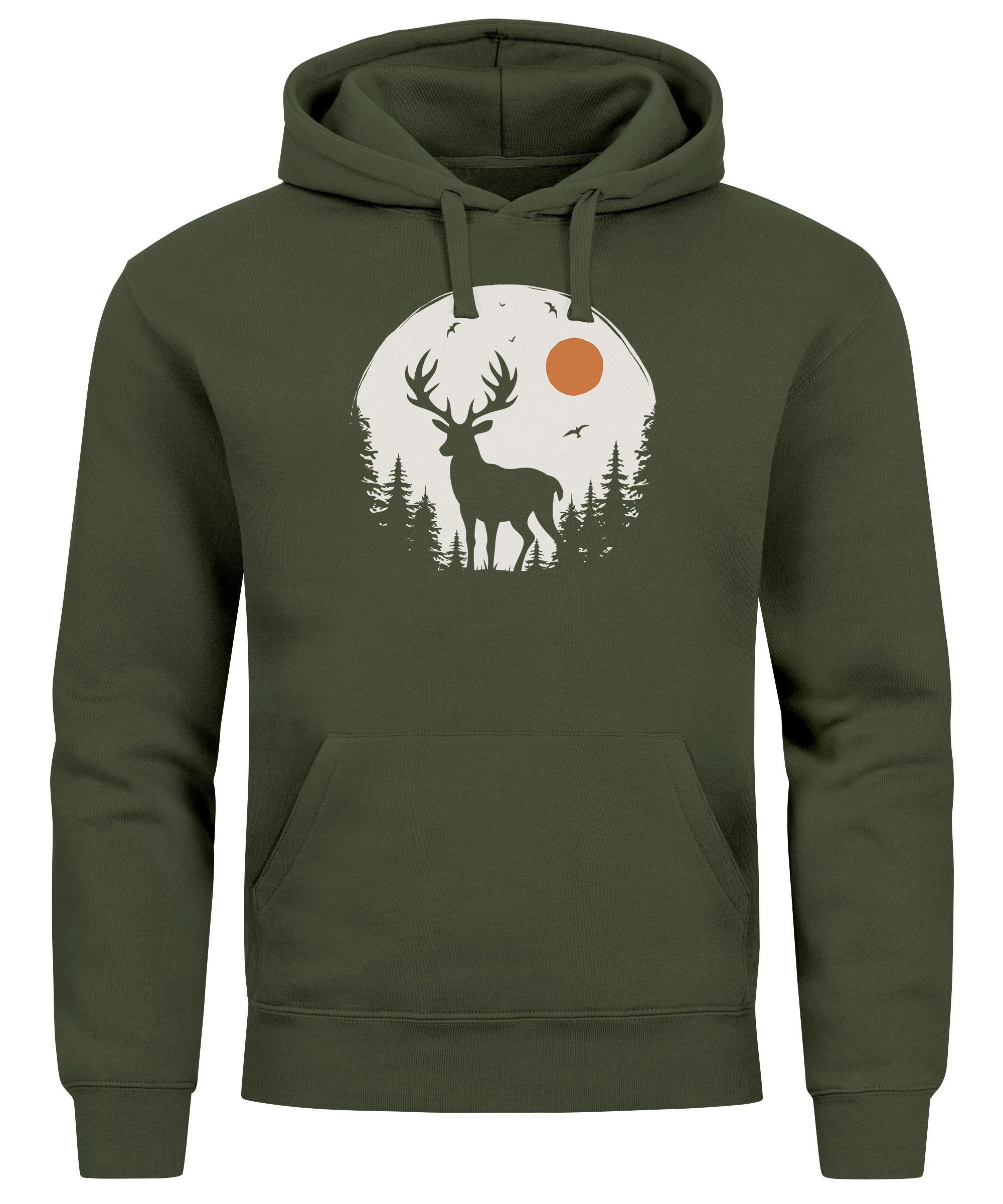 Neverless Hoodie Hoodie Herren Aufdruck Hirsch günstig online kaufen