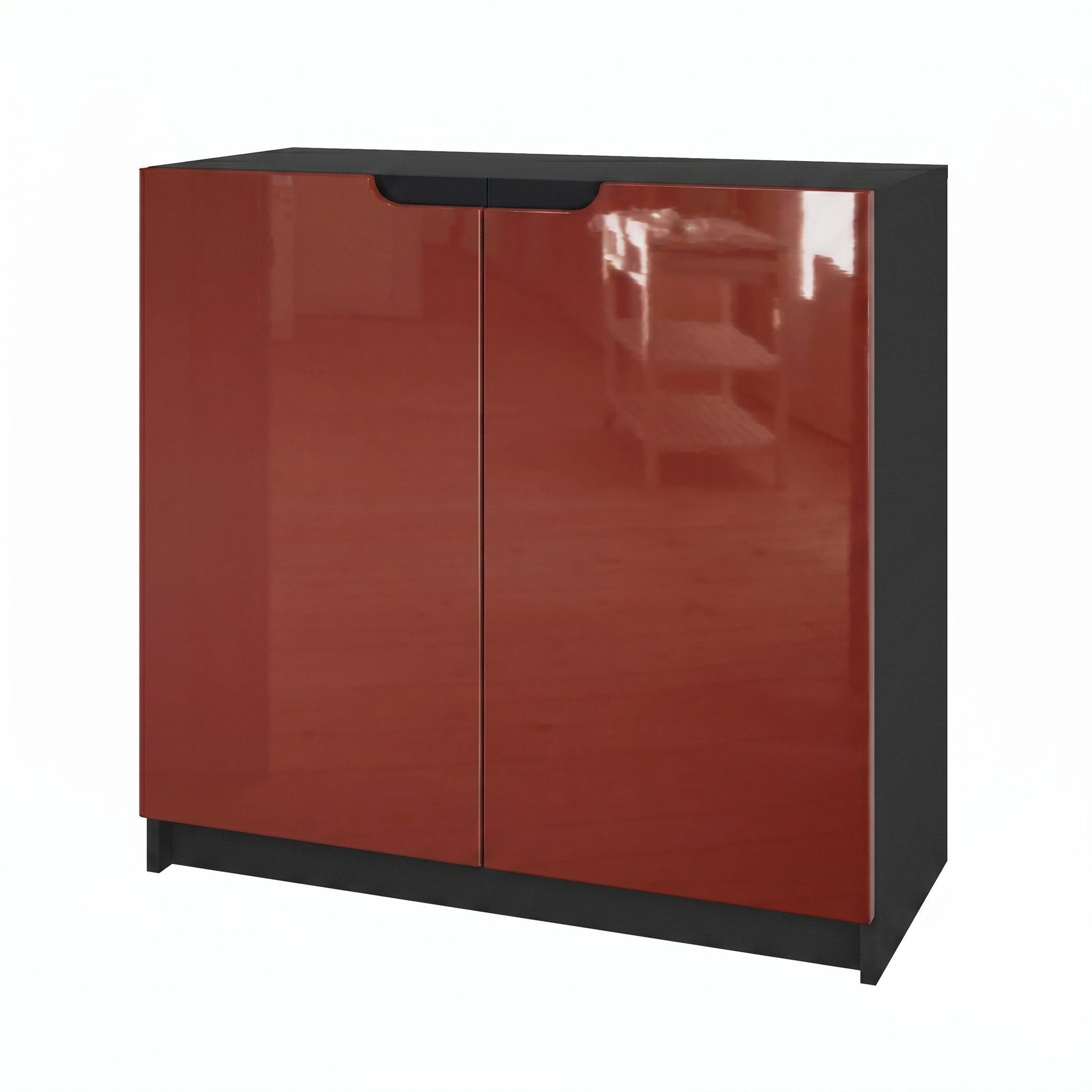 Vladon Kommode Logan (Kommode, mit 2 Türen), Schwarz matt/Bordeaux Hochglanz (82 x 78 x 37 cm)