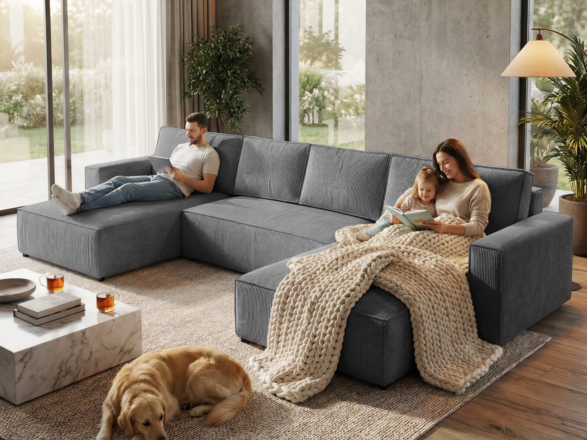 Beautysofa Ecksofa U-Form Parys, mit Schlaffunktion, Bettkasten, Viele Farben zur Auswahl, POSO-Cordstoff