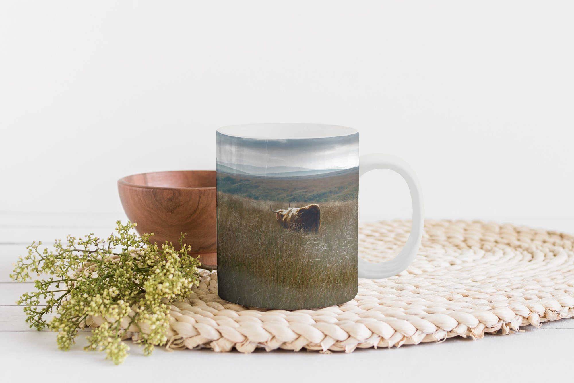 MuchoWow Keramik, Teetasse, Becher, Highlander - Teetasse, Nebel Tasse - Kaffeetassen, Schottische Geschenk Gras,