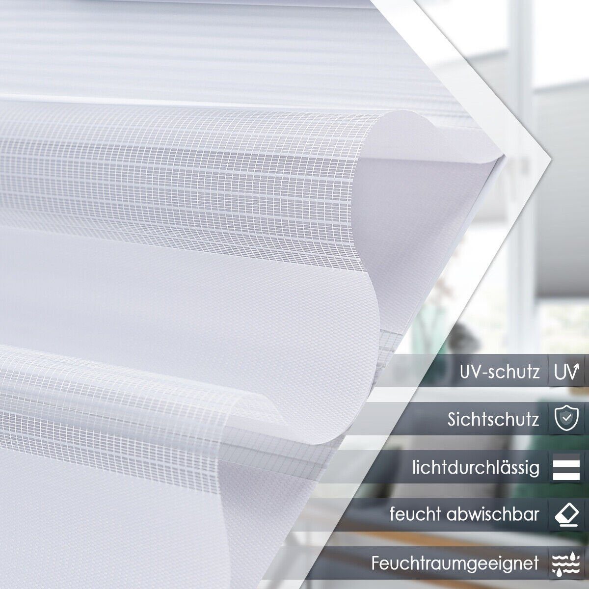 Doppelrollo Ohne Bohren, Weiß/Beige/Anthrazit, OUBO, freihängend, verspannt, Klemmfix, Klemmträger, Lichtschutz schnelle und einfache Montage mit beiliegendem