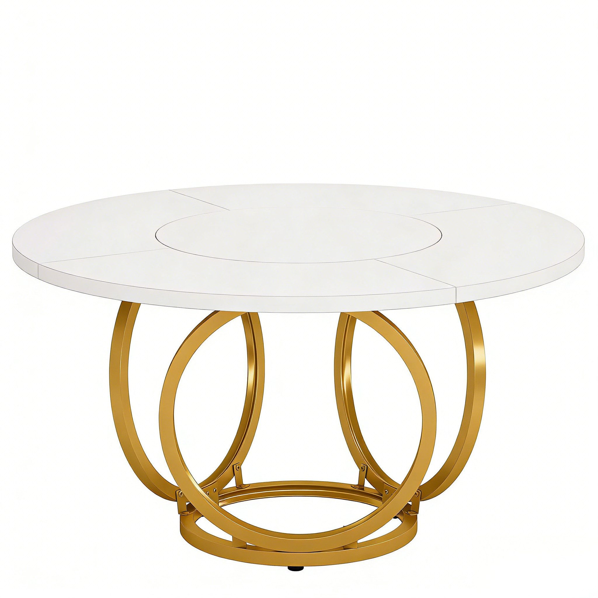 Celya Esstisch 120 cm Runder Esstisch für 4 Weißer Küchentisch mit goldenem Metallfuß