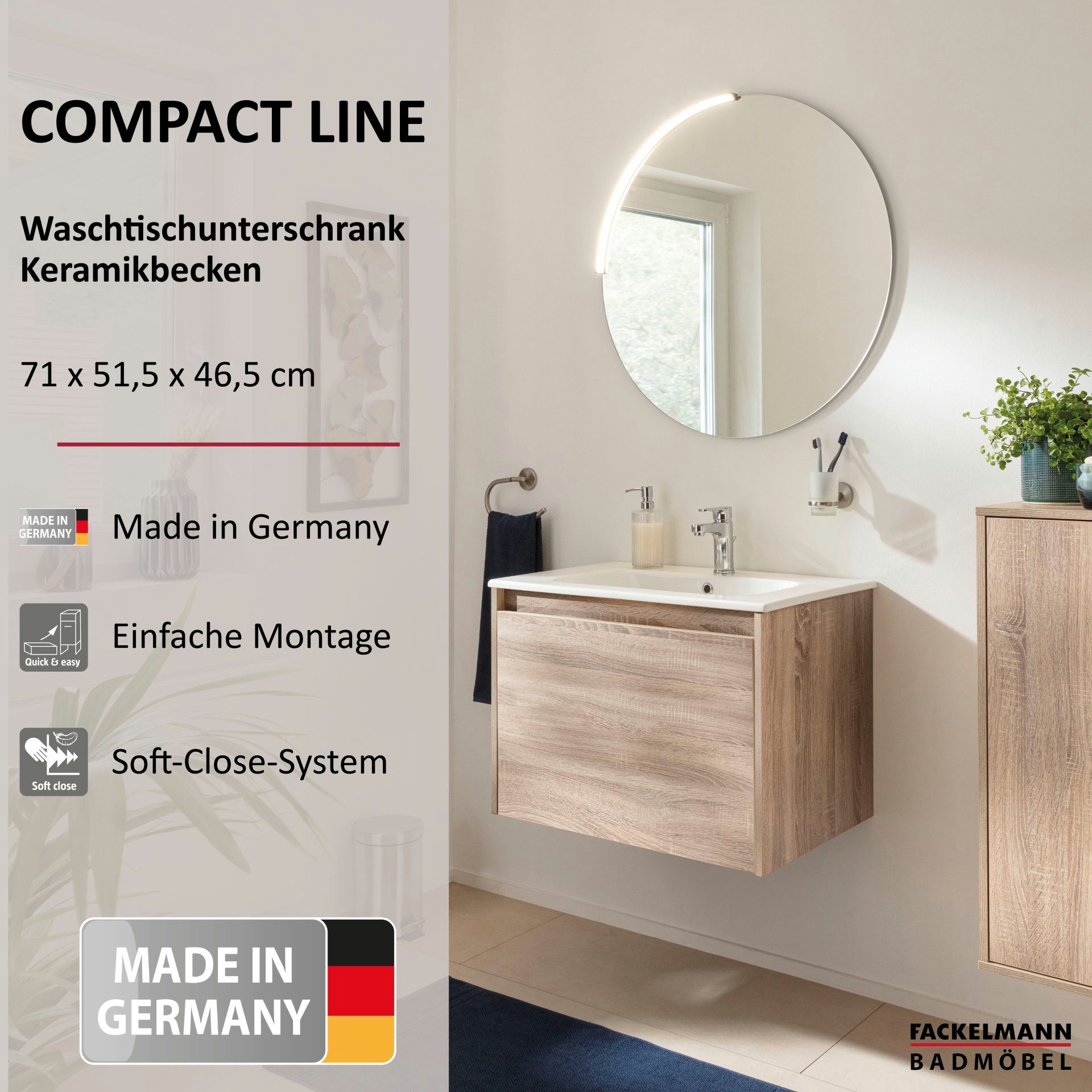 FACKELMANN Badmöbel-Set modern, Badezimmerschrank mit Spiegel, Stauraumwunder