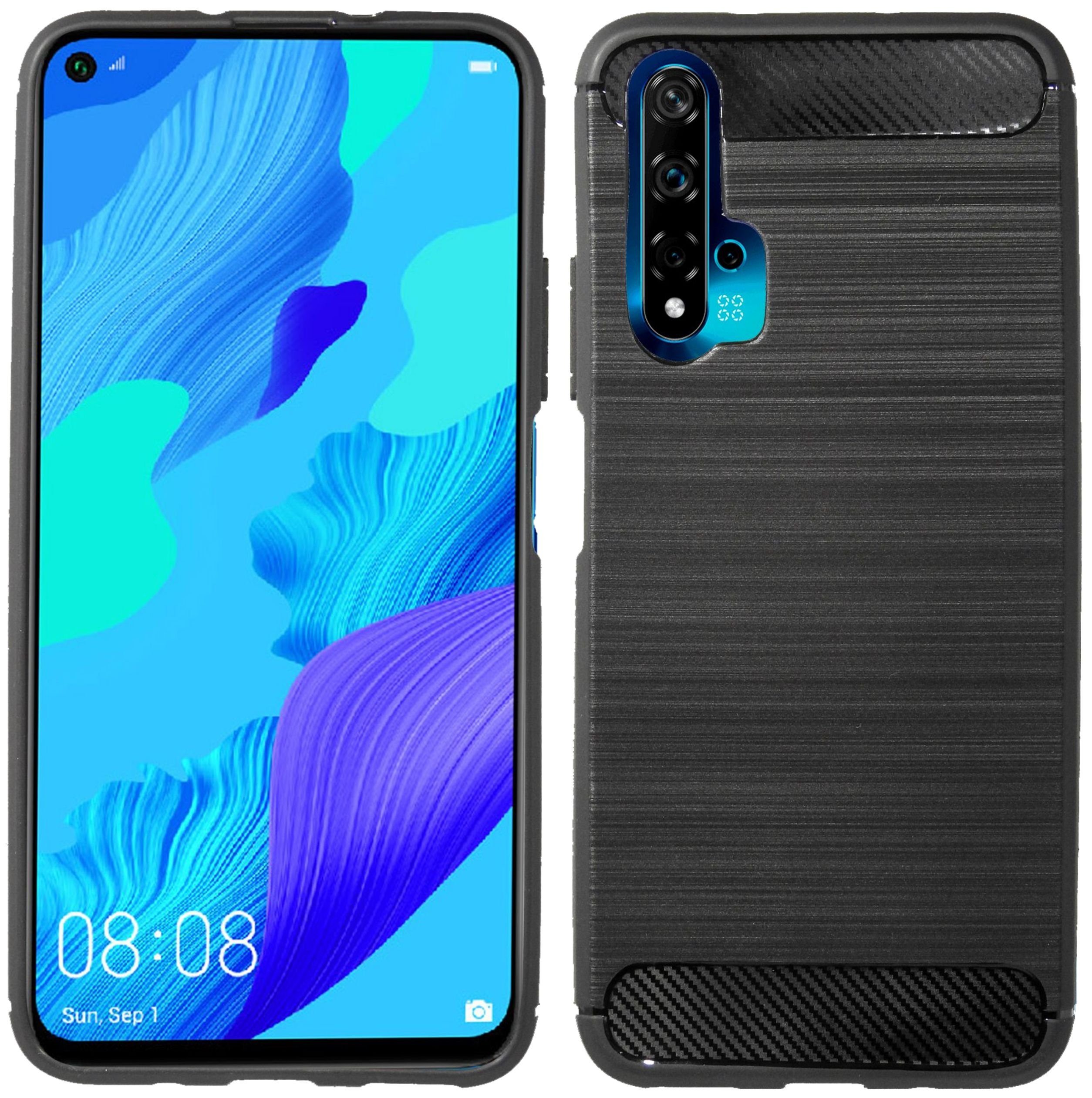 cofi1453 Handyhülle Silikon Hülle Carbon für Huawei Nova 5T, Case Cover Schutzhülle Bumper