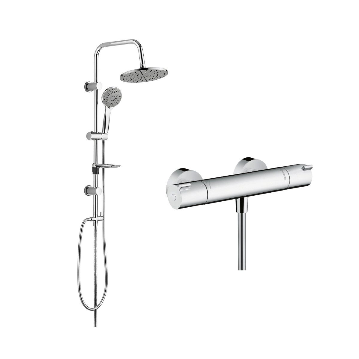 hansgrohe Duscharmatur Duschsystem mit Thermostat Ecostat 1001CL, Regendusche oder Handbrause (Spar-Set) EcoStop & 40°C Sicherheitssperre, Armatur in chrom, Wandmontage