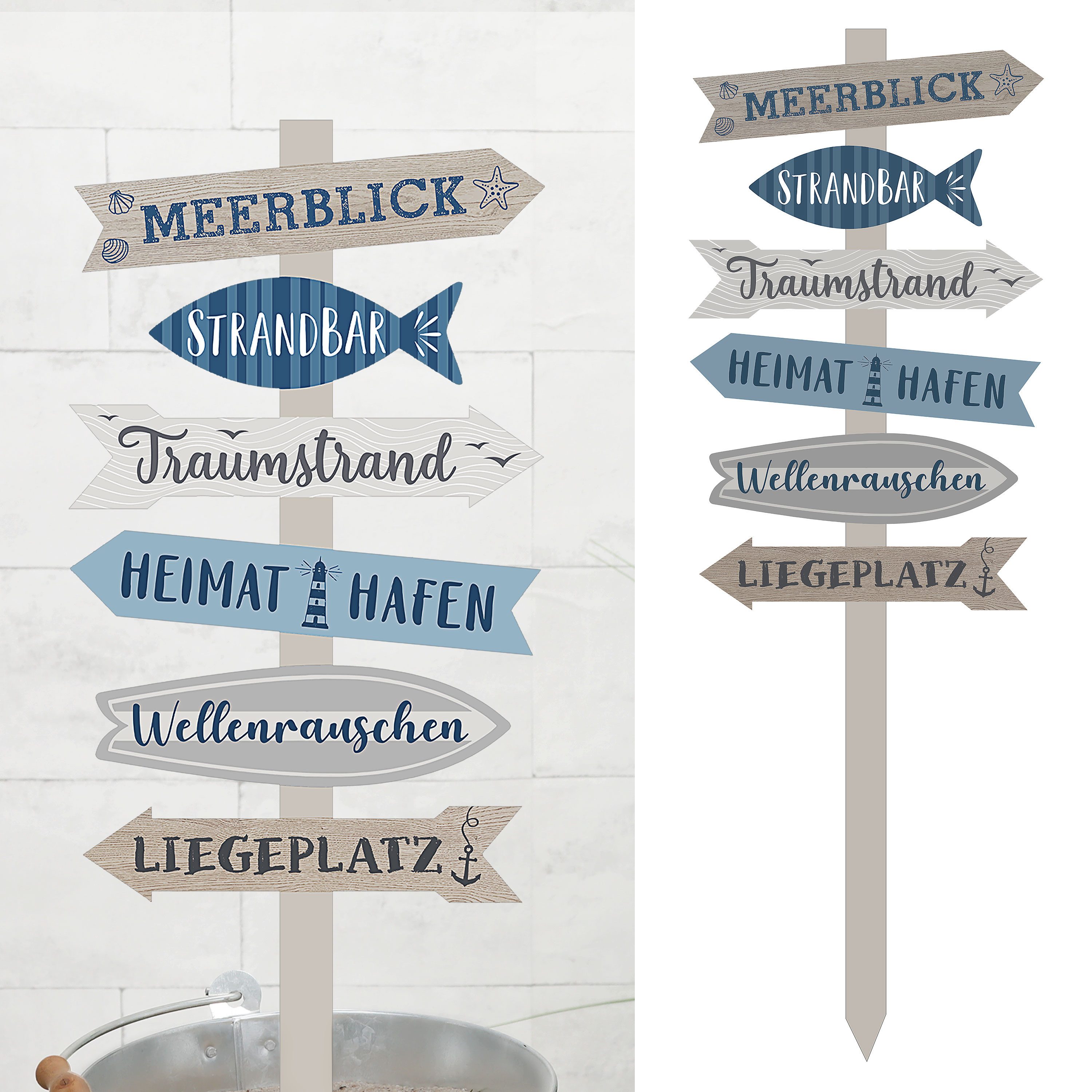 CEPEWA Hinweisschild Strandschild Wegweiser maritim Schild Holz 76cm Gartendeko 6 Planken