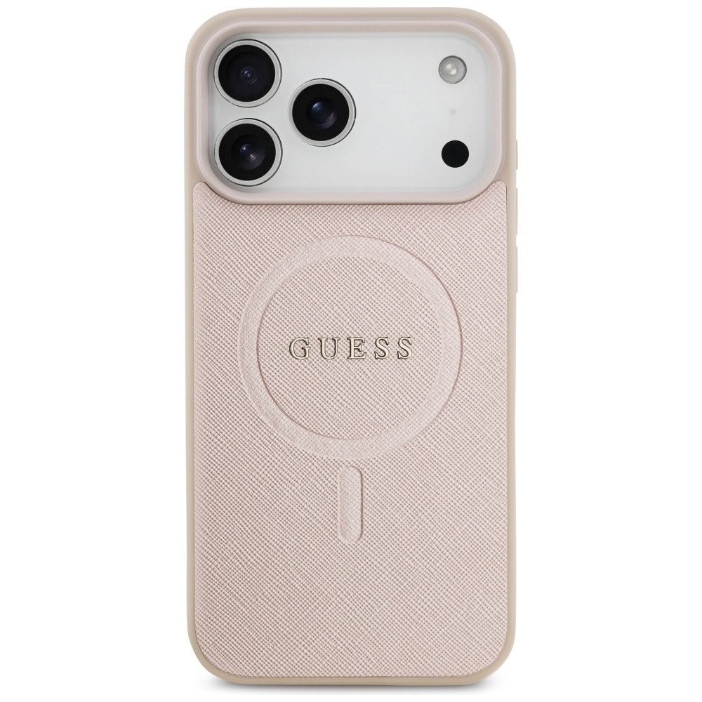 Guess Handyhülle iPhone 17 Pro Max Kunstleder geprägt rosa Logo goldfarbig MagSafe 6,9 Zoll, Kantenschutz – Bild 3 von 5