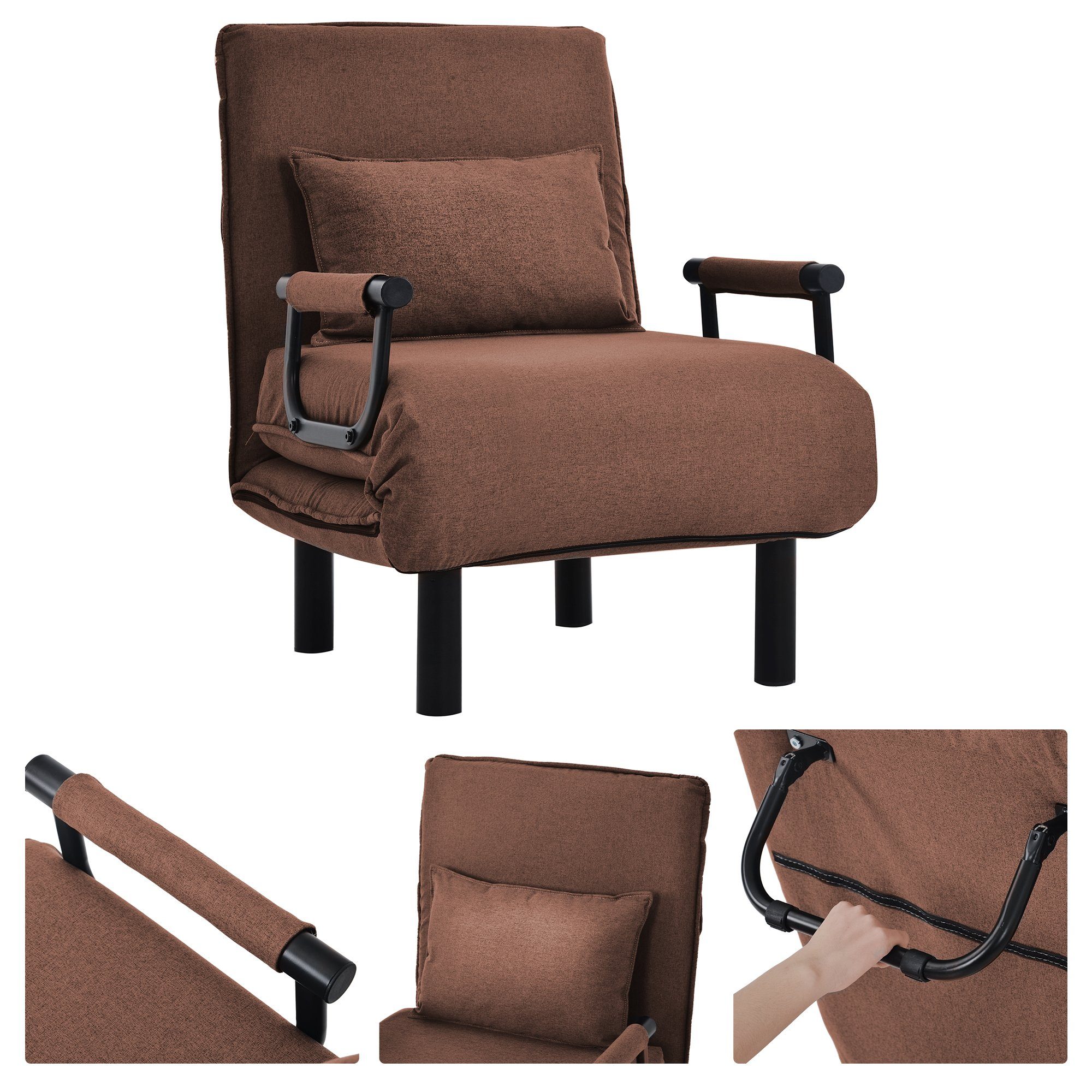 6 Couch, mit Polsterstuhl Sessel WISHDOR Bett Stuhl verstellbare Positionen Rückenlehne Relaxsessel Schlafsessel Schlafsofa Braun