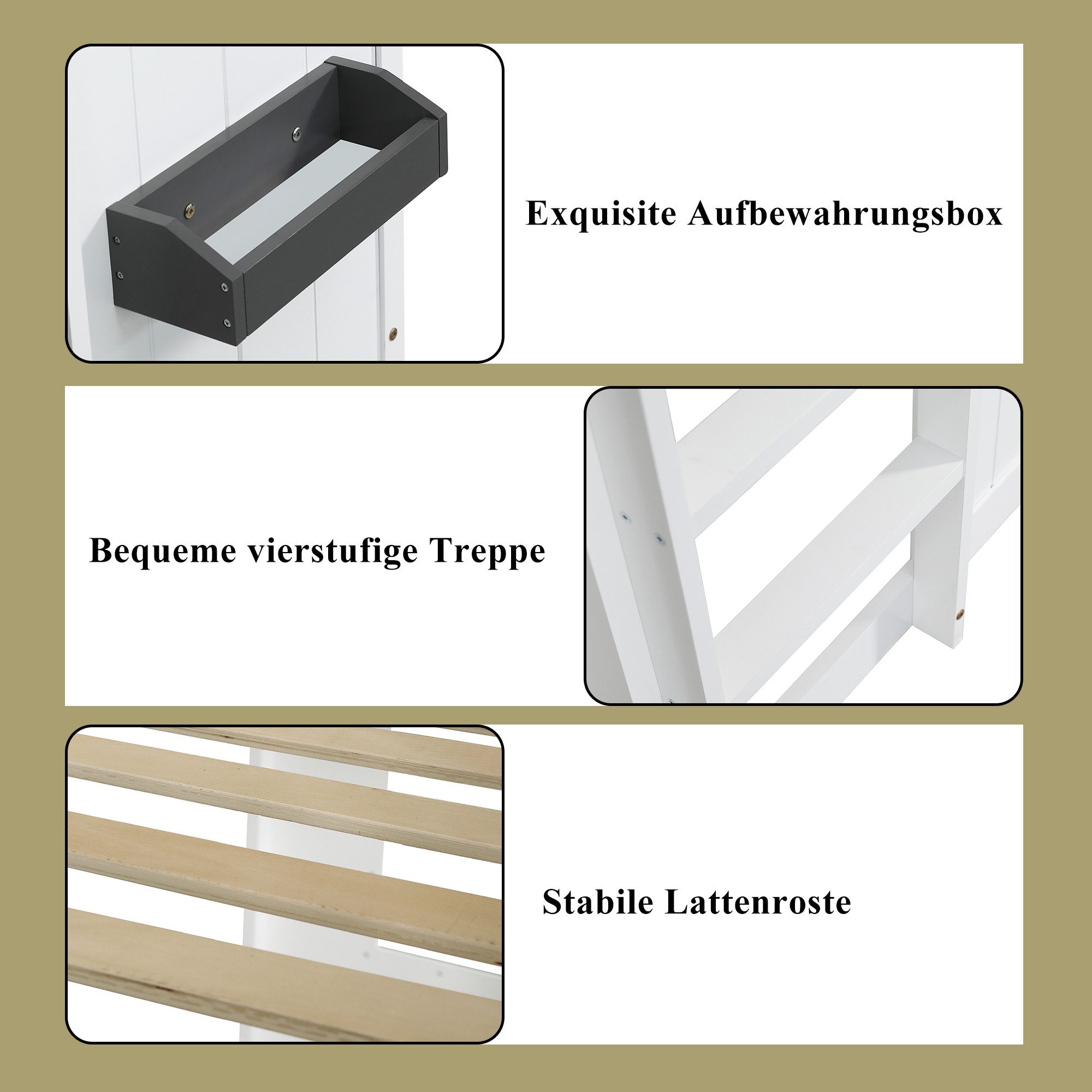 Flieks Loft Bed House Bed Children's Bed 90x200cm with Window, Ladder and Fall Protection