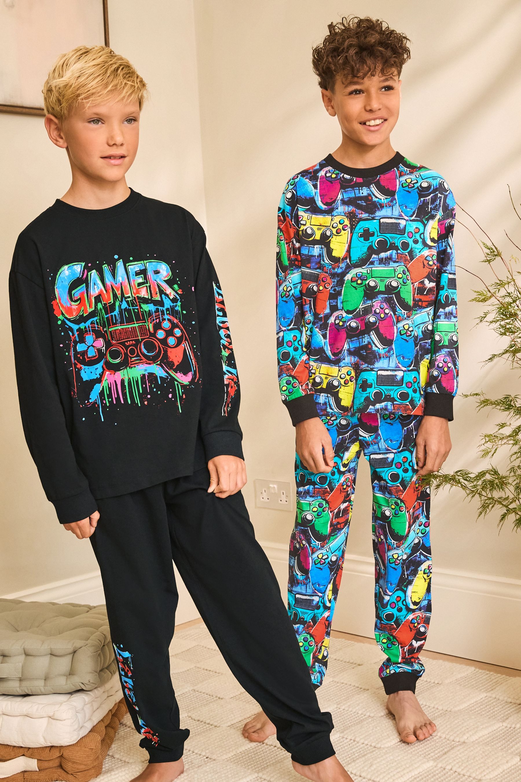 Pyjama Schlafanzüge mit langen Ärmeln, 2er-Pack