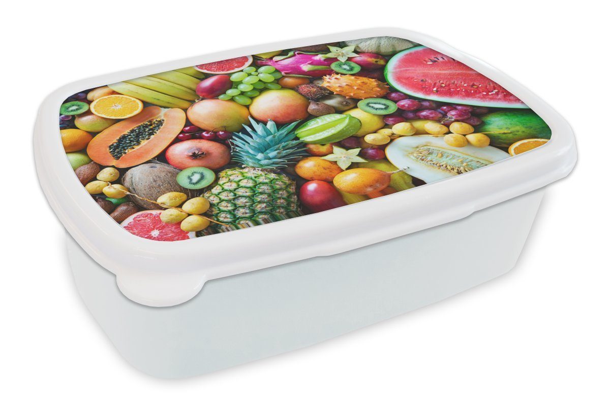 MuchoWow Lunchbox Obst - Ananas - Tropisch, Kunststoff, (2-tlg), Brotbox für Kinder und Erwachsene, Brotdose, für Jungs und Mädchen weiß