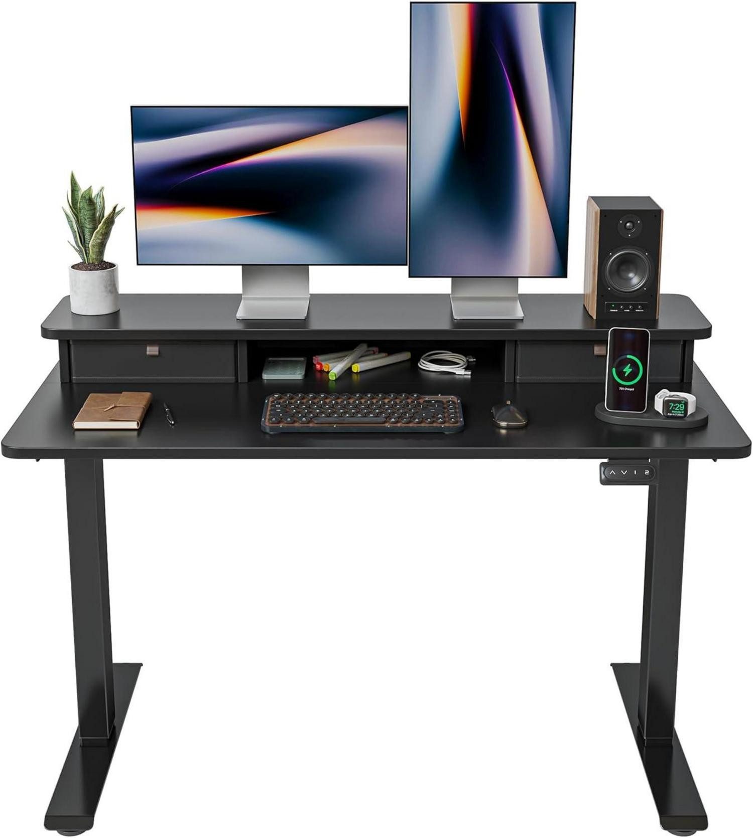 LuxusKollektion Stehtisch Höhenverstellbarer Elektrischer Stehtisch Doppelschublade 120x60cm