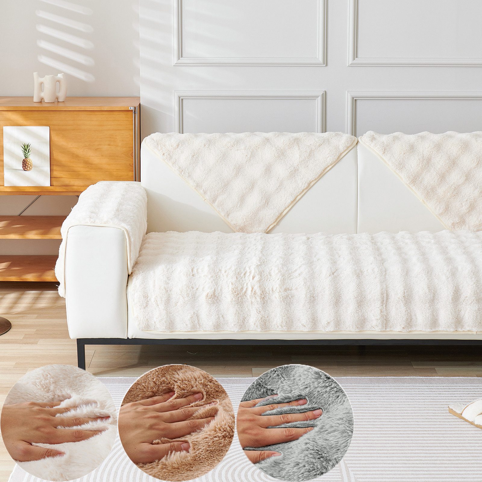 BTTO Sofaschoner Hussen Rutschfeste Überwurf Einfarbig Sofahussen Couch Bezug Ecksofa, für Wohnzimmer Sofaüberwurf Superweiche SofaÜberwurf aus Kunstpelz, Sofaläufer