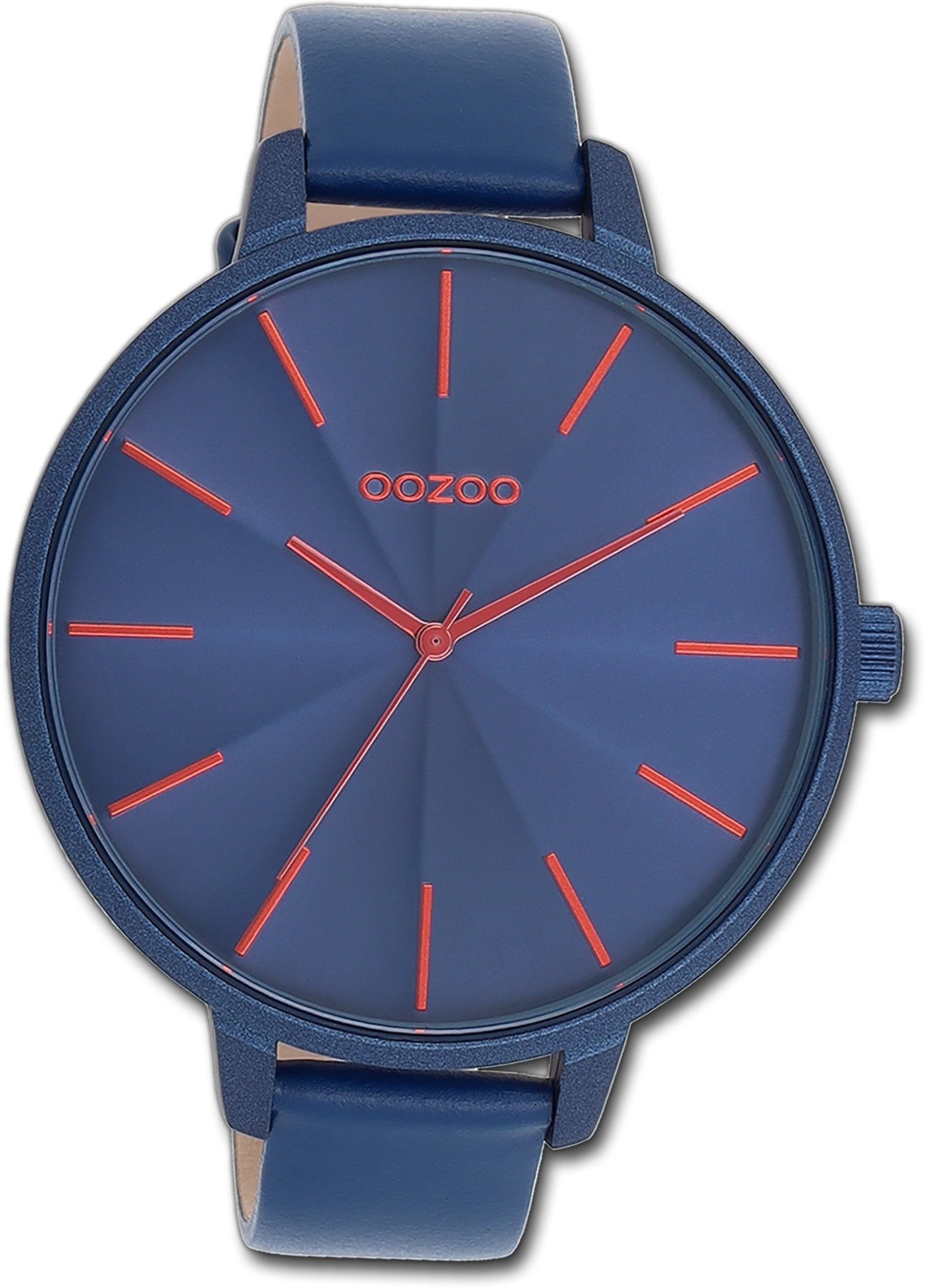 OOZOO Quarzuhr Oozoo Damen Timepieces, Gehäuse, Lederarmband rundes Armbanduhr blau, (ca. extra Damenuhr 48mm) groß