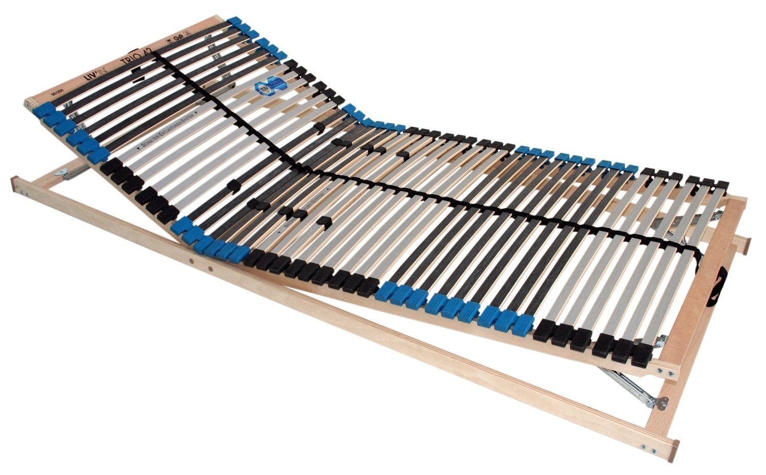 Lattenrost TRIO, 100 x 200 cm, 7-Zonen, Ganzholzrahmen, LIV'IN, Kopfteil manuell verstellbar, Fußteil manuell verstellbar, 42 Federholzleisten, Schulter-Entlastungs-System