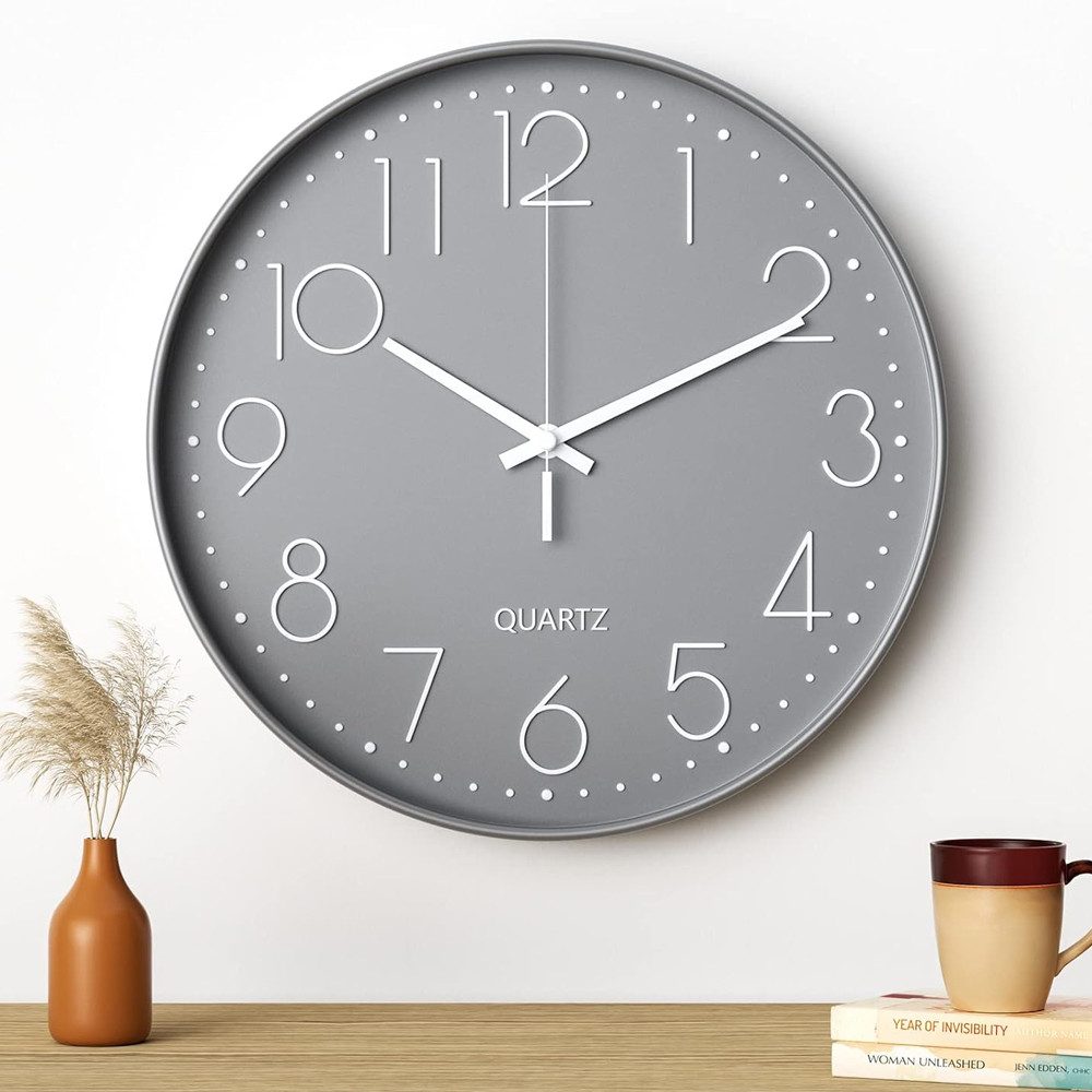 TUWENA Uhr 30cm Wanduhr Lautlos, 3D Ziffern Wanduhr, Modern Wand Uhr Analog (Leise Wall Clock Deko für Wohnzimmer Küche Büro Schule Kinderzimmer)