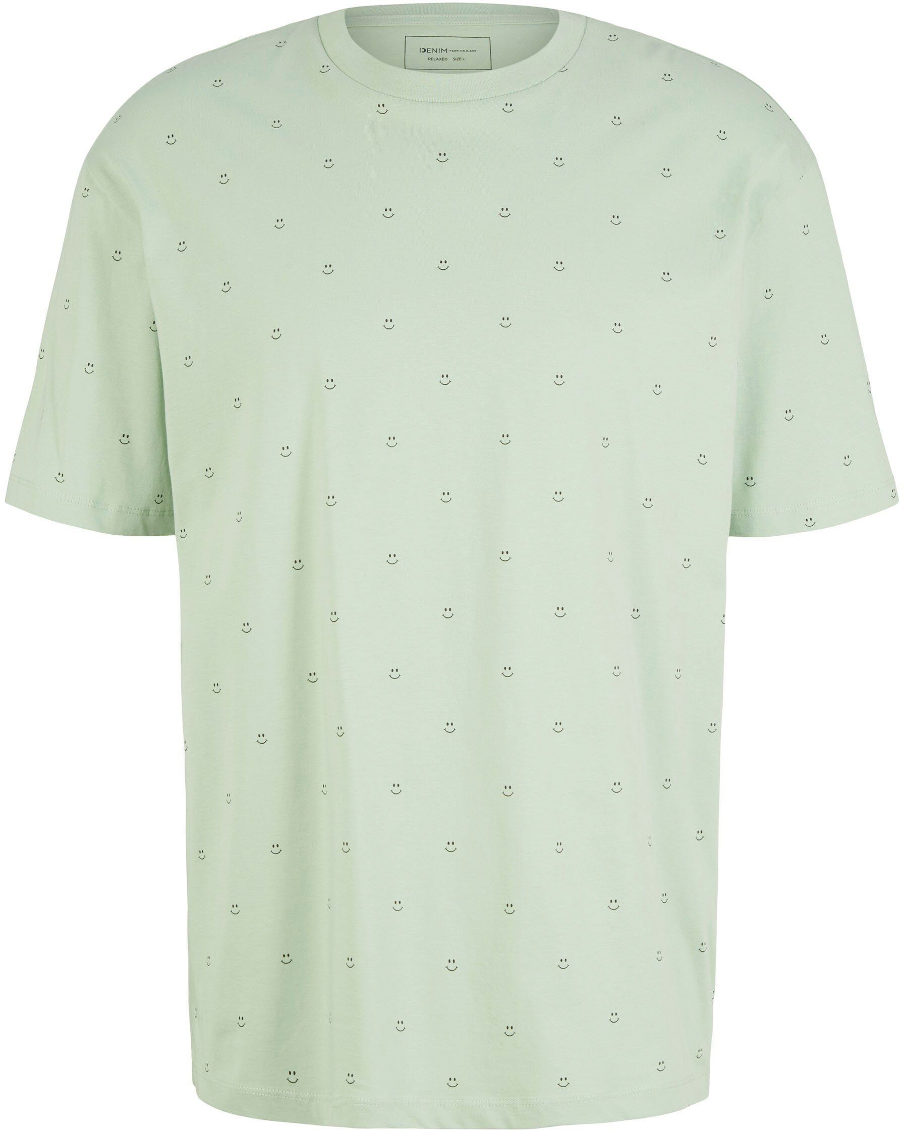 T-Shirt Allover-Print mint bedruckt TOM Denim TAILOR mit