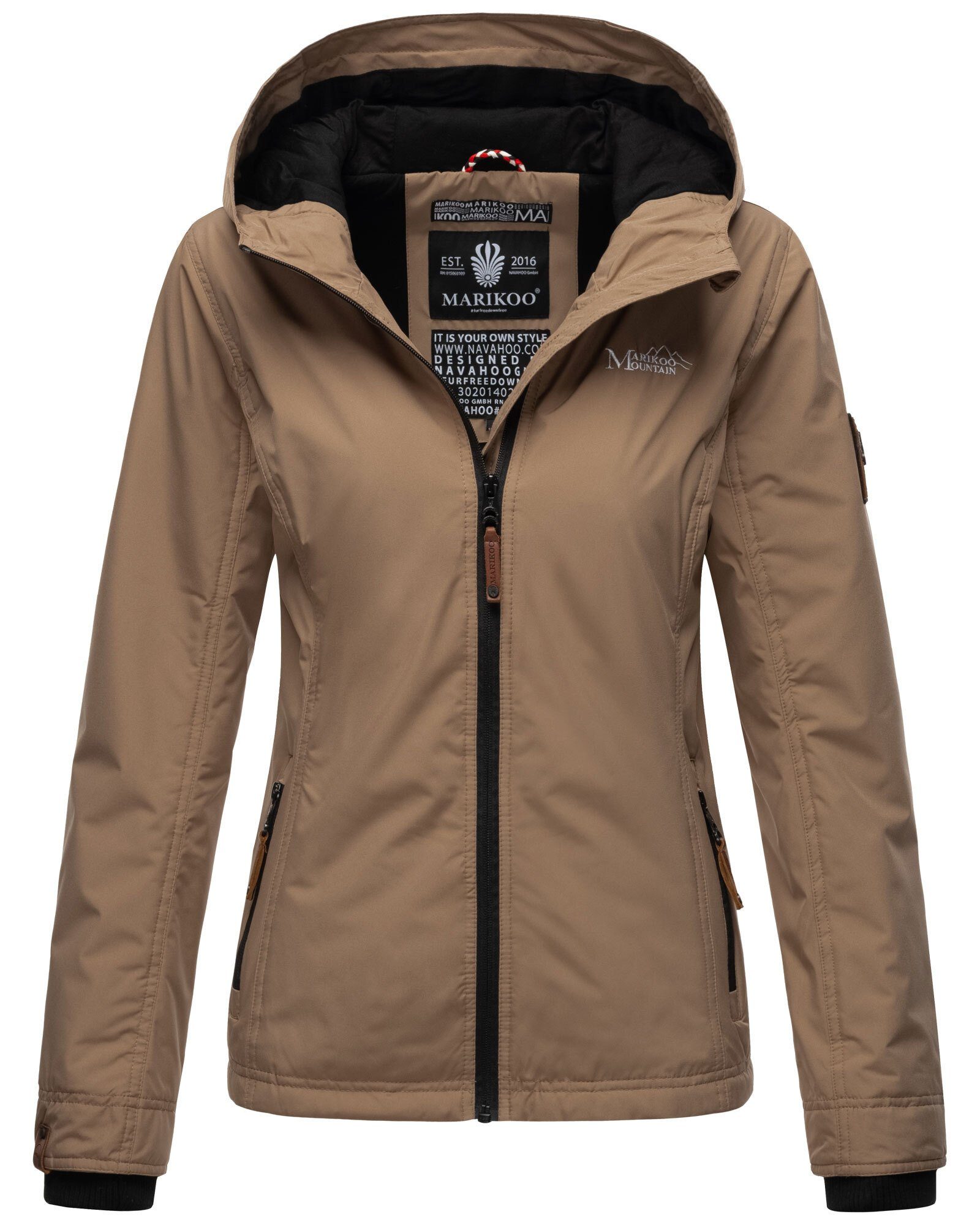 Marikoo Outdoorjacke Brombeere sportliche Übergangsjacke mit Taupe Kapuze