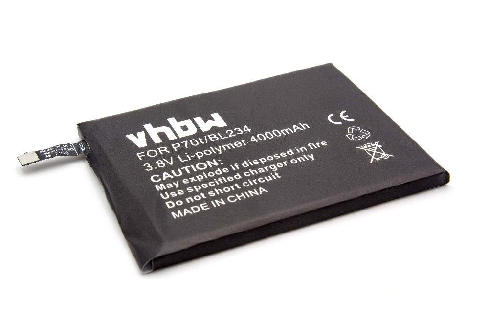 vhbw P70t, P1m A5000 (3,8 Lenovo mAh Vibe mit kompatibel V) Smartphone-Akku 4000 Dual, Li-Polymer