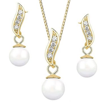 Limana Ohrring und Ketten Set echt Sterling Silber Perlen Ohrstecker mit Halskette gold (Set), Geschenkidee Geschenk für Frauen