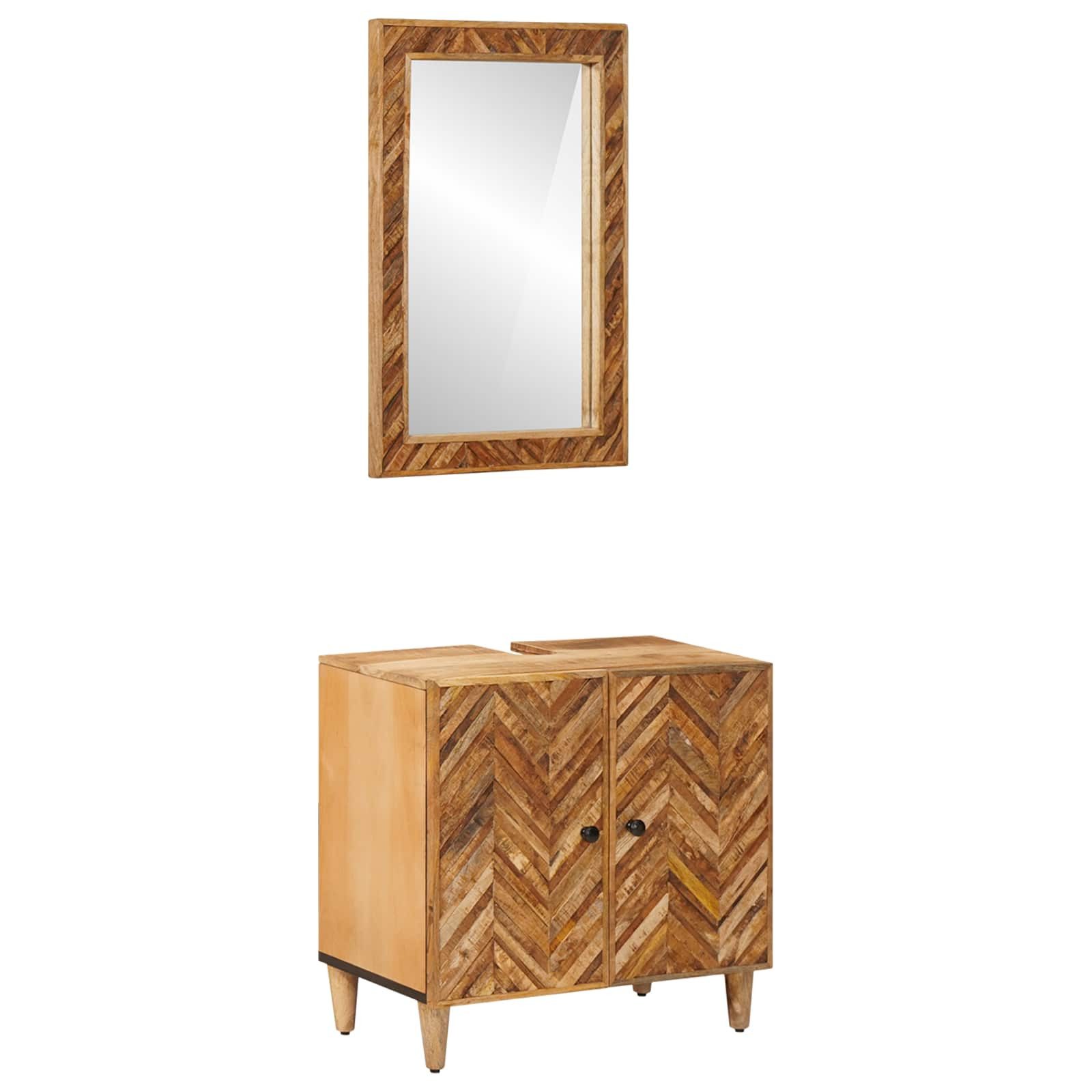 vidaXL Badezimmer-Set Badezimmerschrank-Set Wandmontiert 2 pcs Massivholz, (2-St)